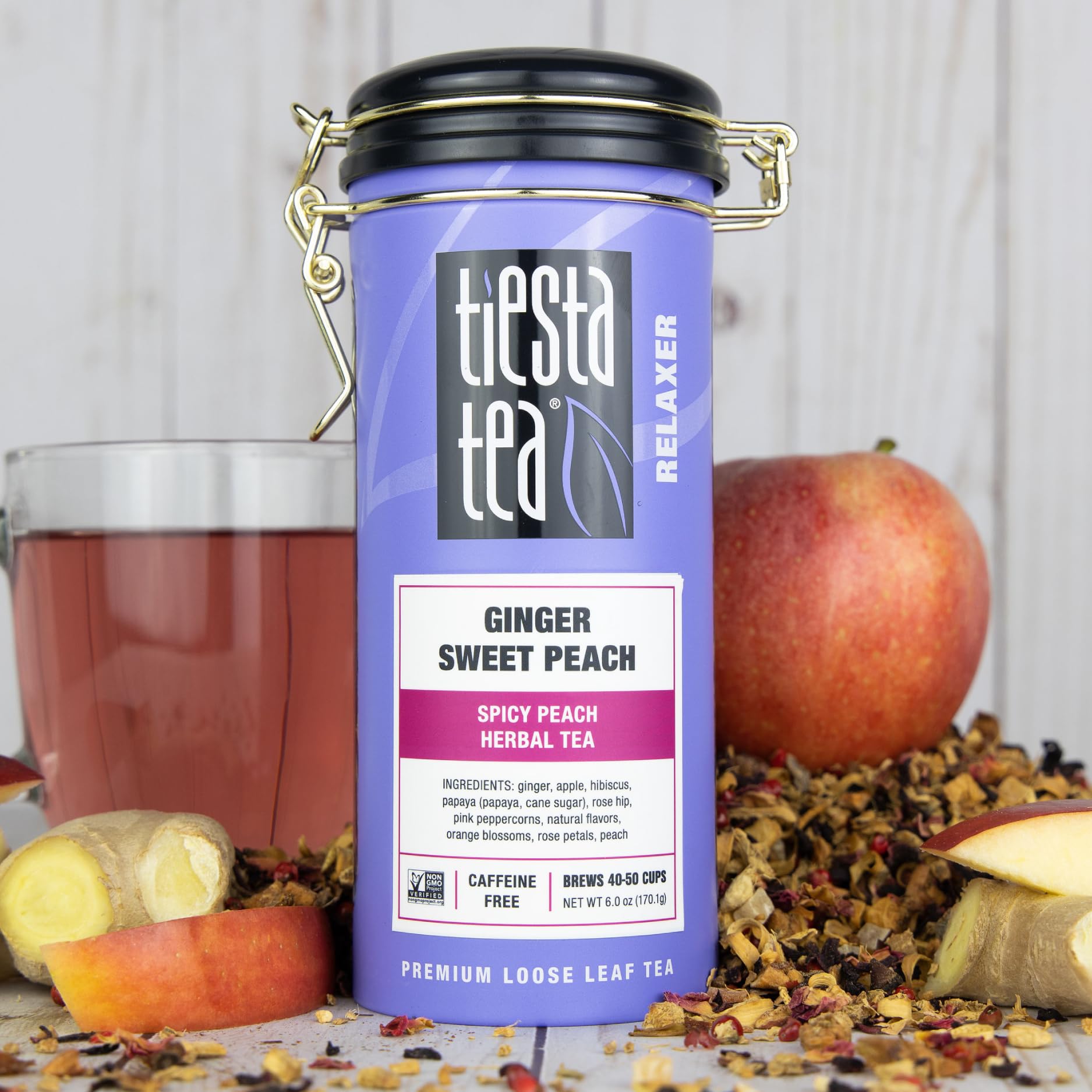 Tiesta Tea - Ginger Sweet Peach | Spicy Peach Herbal Tea | Premium Loose Leaf Tea Blend | Non Caffeinated Herbal Tea | Make Hot or Iced Tea & Brews Up to 50 Cups - 6 Ounce Refillable Tin