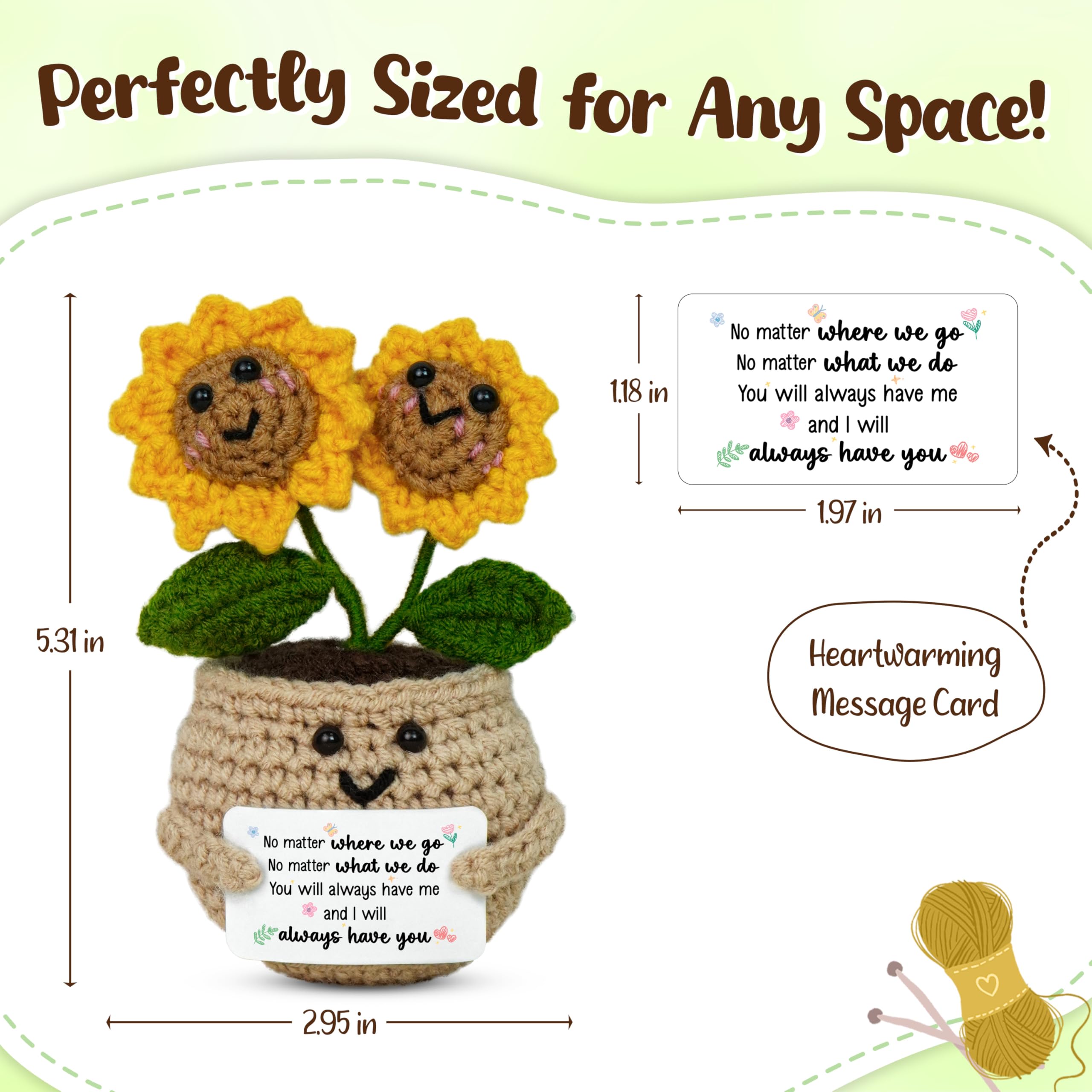 OASSIE Best Friend Birthday Gifts for Women - Emotional Support Crochet Sunflower with Card - Best Friend Friendship Birthday Gifts for Women Friends Bestie BFF Coworker, Gift for Friends Female