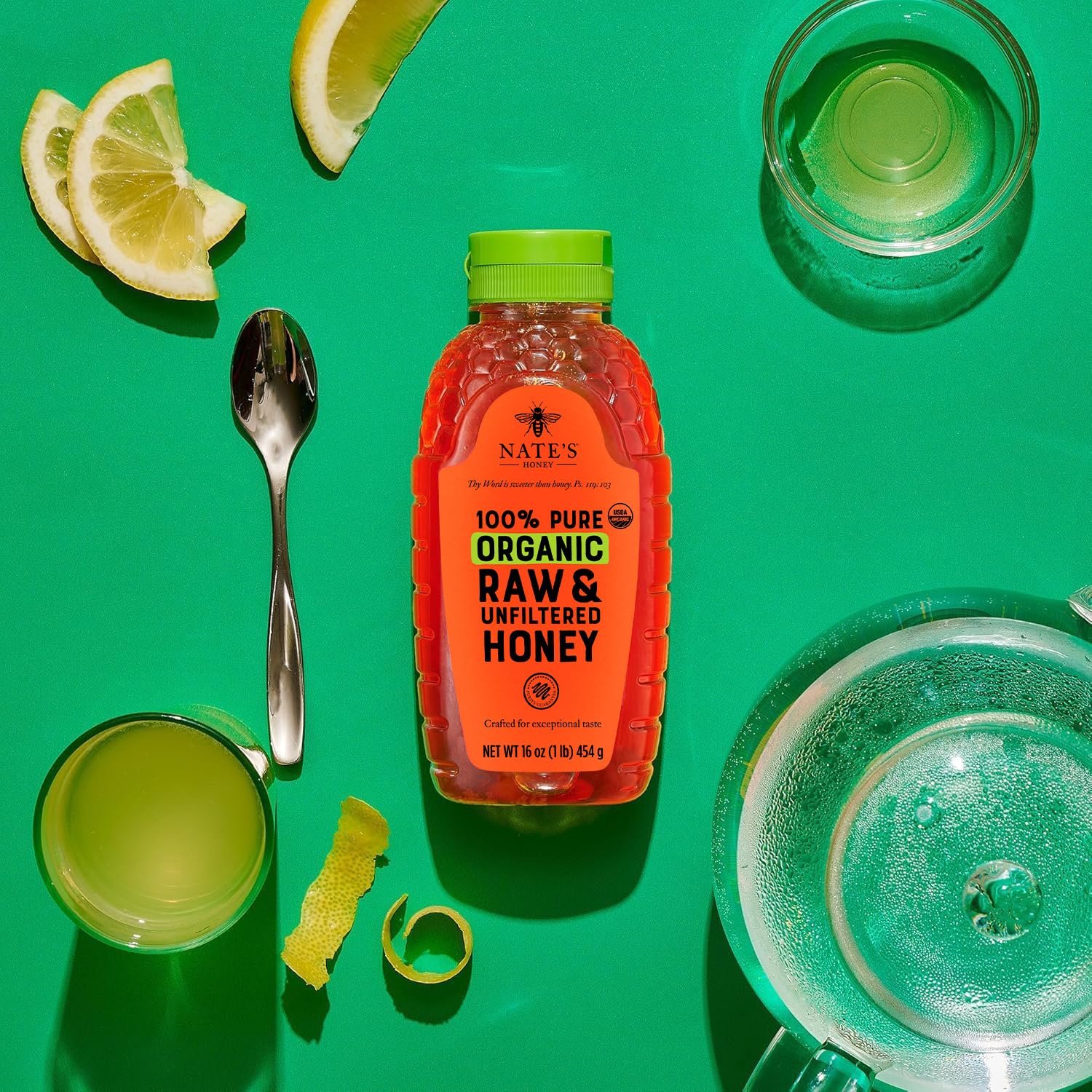 Nate's Organic 100% Pure, Raw & Unfiltered Honey - USDA Certified Organic - 16oz. Squeeze Bottle