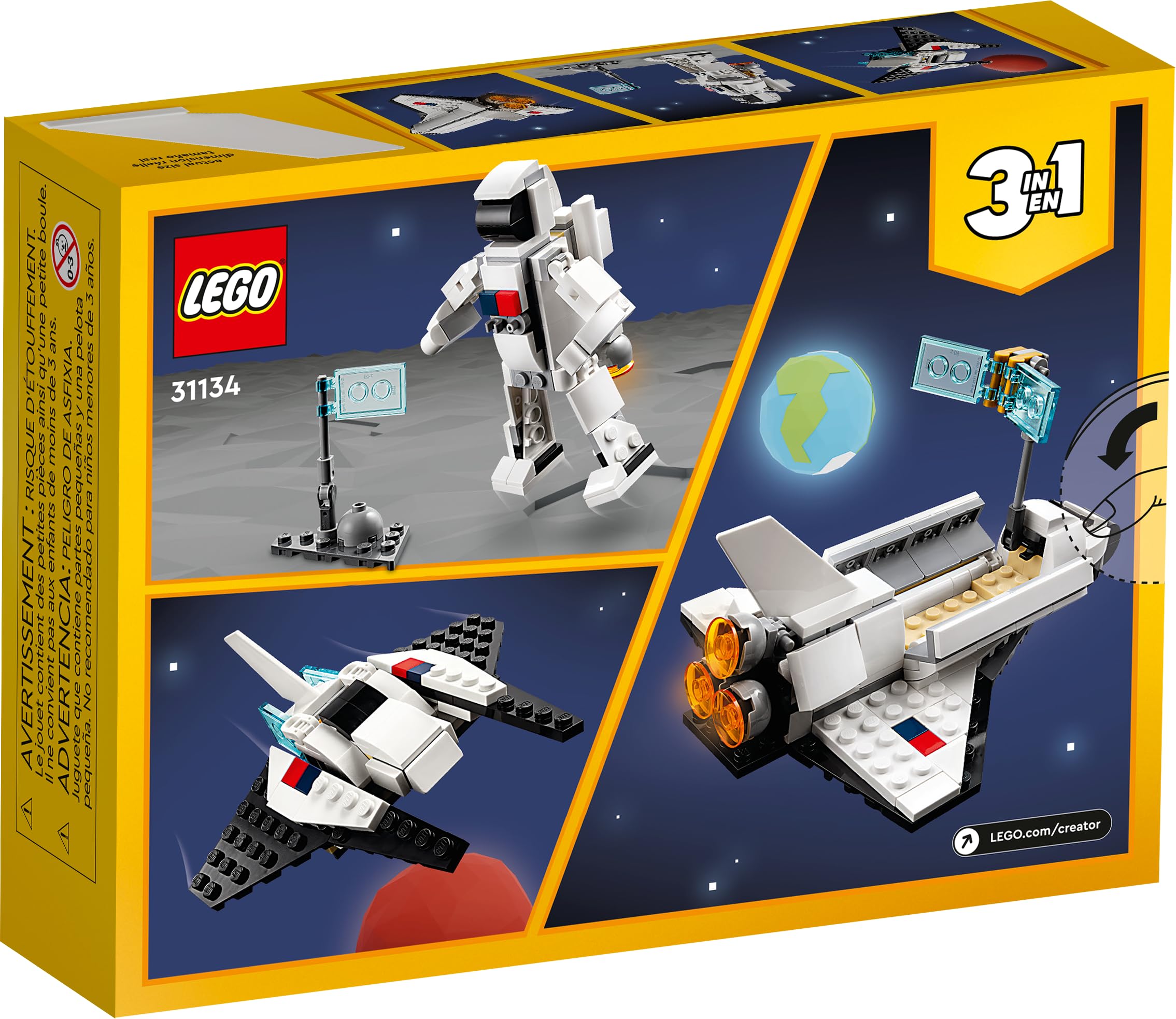 LEGO Creator 3 in 1 Space Shuttle Toys - Space Toys Building Set for Boys & Girls, Ages 6+ - Option to Build 2 Spaceships or Astronaut - Educational Gift for Kids Birthday & Holidays - 31134