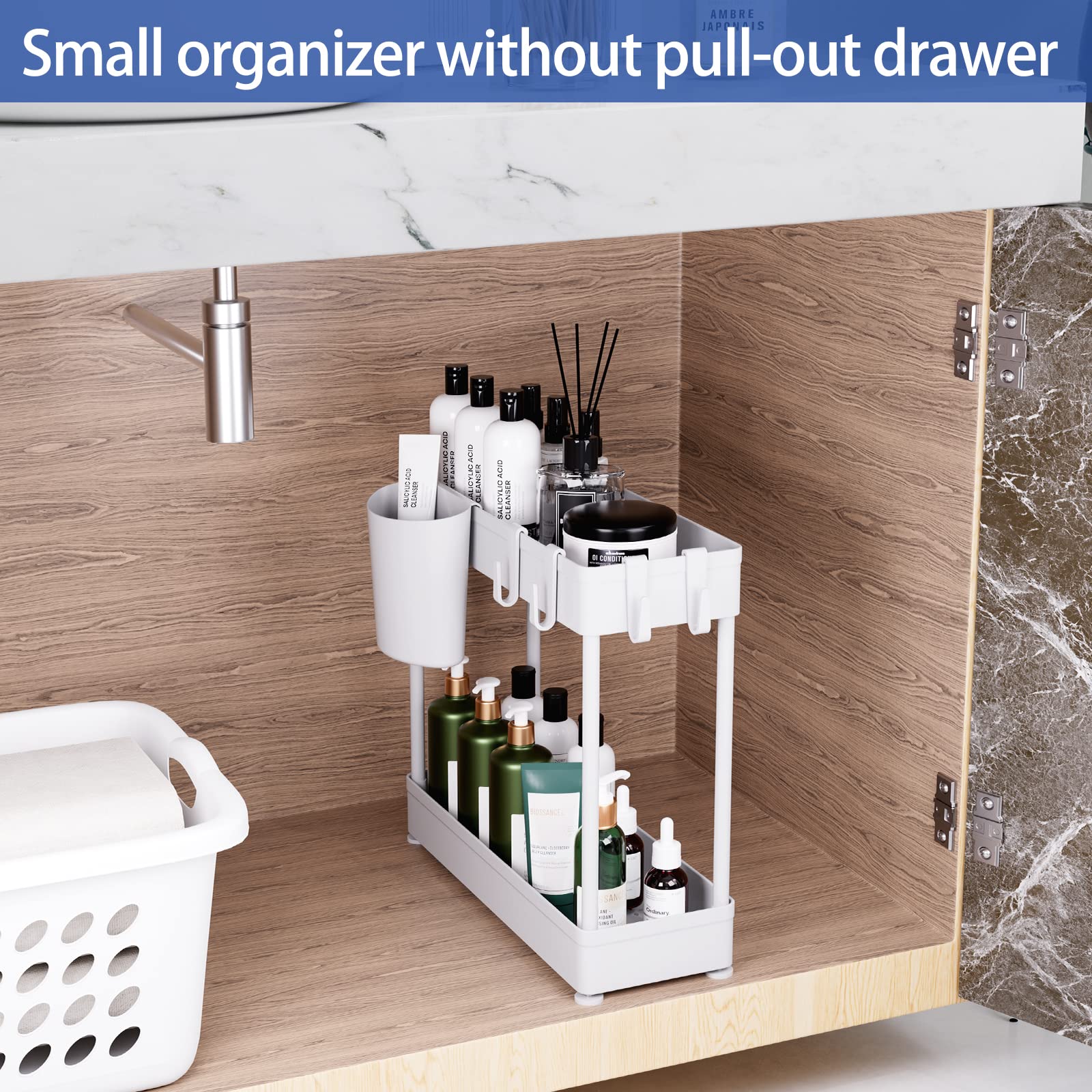 Puricon 3 Pack Under Sink Organizer, Pull Out Under Sink Storage for Kitchen, 2 Tier Sliding Under Sink Organizers and Storage Bathroom Under Cabinet Shelf for Cleaning Supplies -White