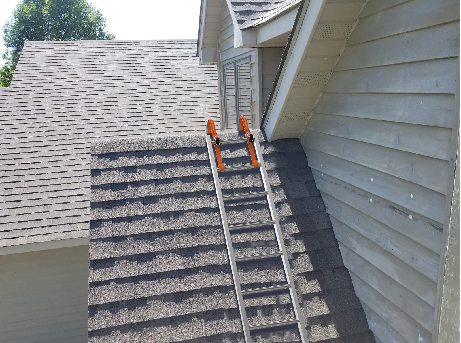 2 Pack Ladder Roof Hook with Wheel Heavy Duty Steel Ladder Stabilizer, Roof Ridge Extension, Rubber Grip T-Bar for Damage Prevention, 500 lbs Weight Ratin, Fast & Easy to Access Steep Roofs(Patent)