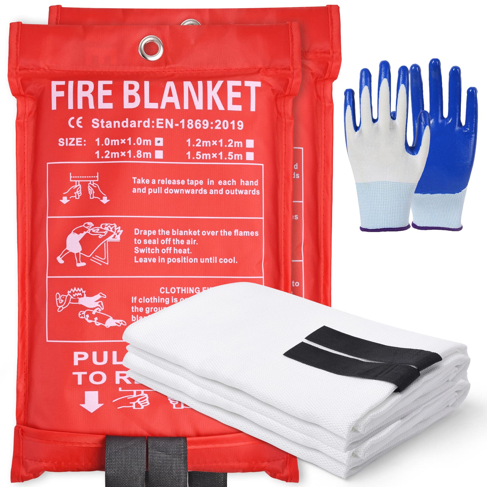 Disfore Fire Blanket for Home-Kitchen Retardant - 2 Pack Portable Fire Blanket,Kitchen Fire Blanket to Suppress Grease Fire, Emergency Fire Blanket for Grill,Office Fireproof (39 in X 39 in)