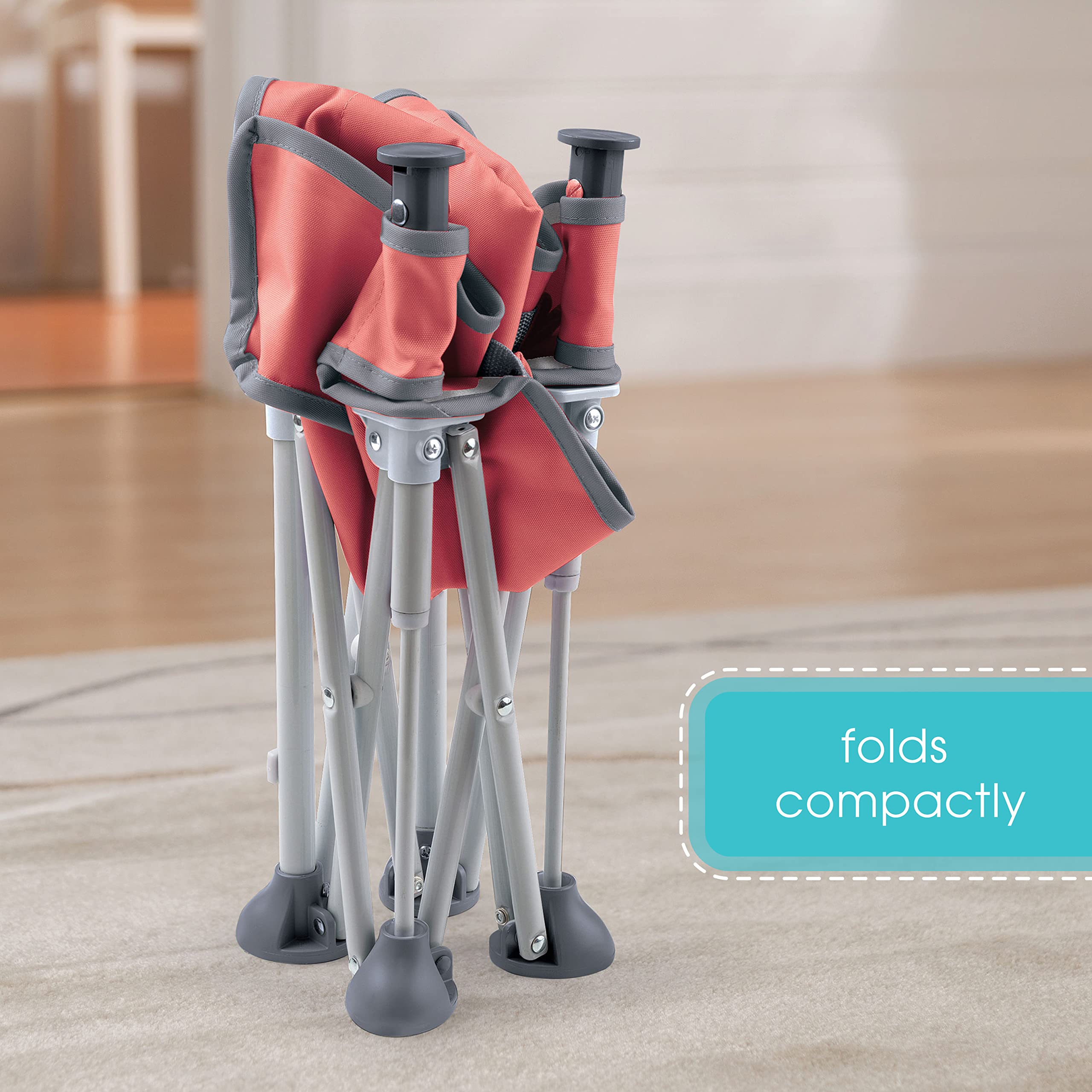 Summer by Bright Starts Pop 'N Sit Portable Booster Chair, Floor Seat, Indoor/Outdoor Use, Compact Fold, Coral, 6 Mos - 3 Yrs