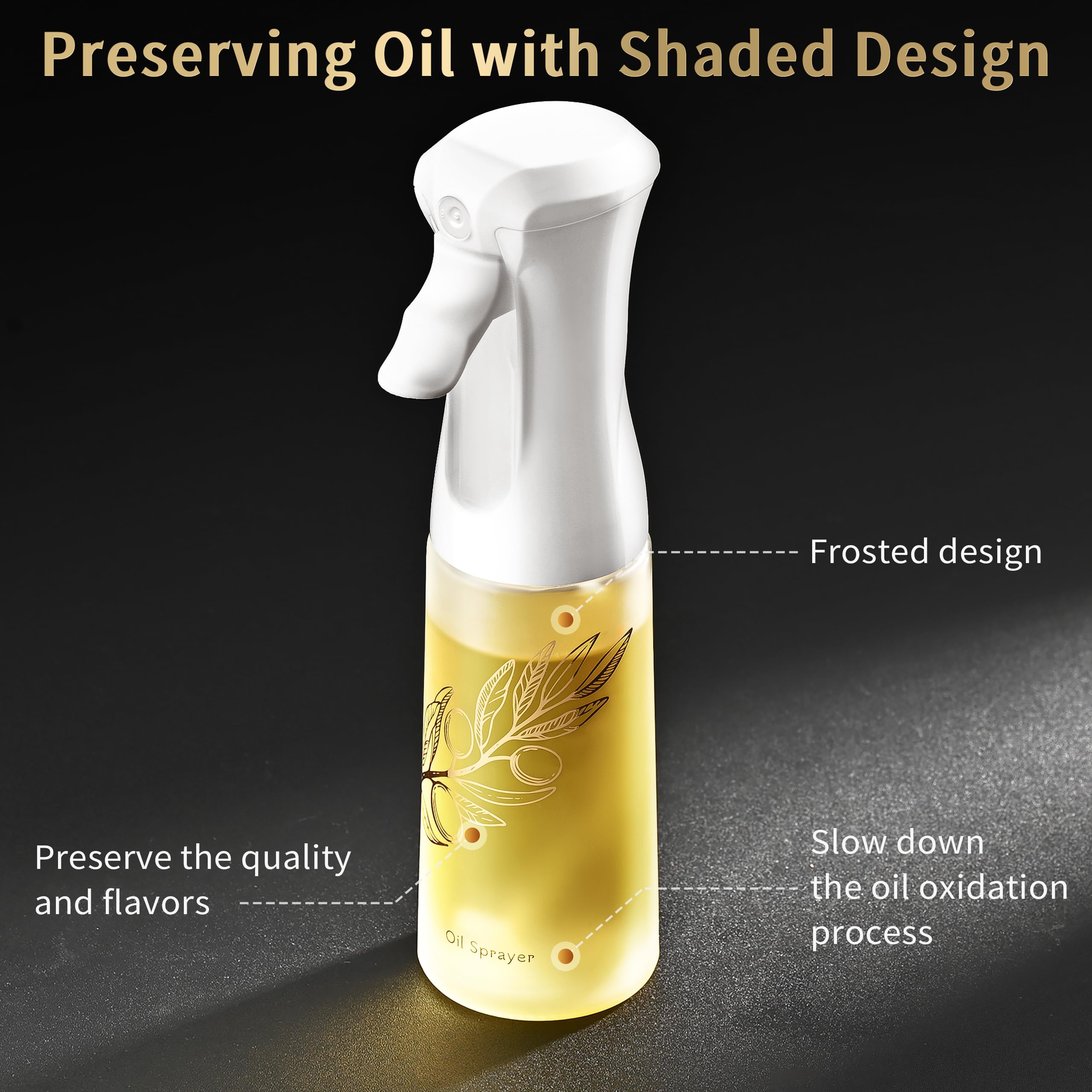 Oil Sprayer for Cooking, Olive Oil Sprayer Mister, 200ml Glass Olive Oil Spray Bottle, Kitchen Gadgets Accessories for Air Fryer, Patented Technology, Widely Used for Salad Making, Baking, Frying, BBQ