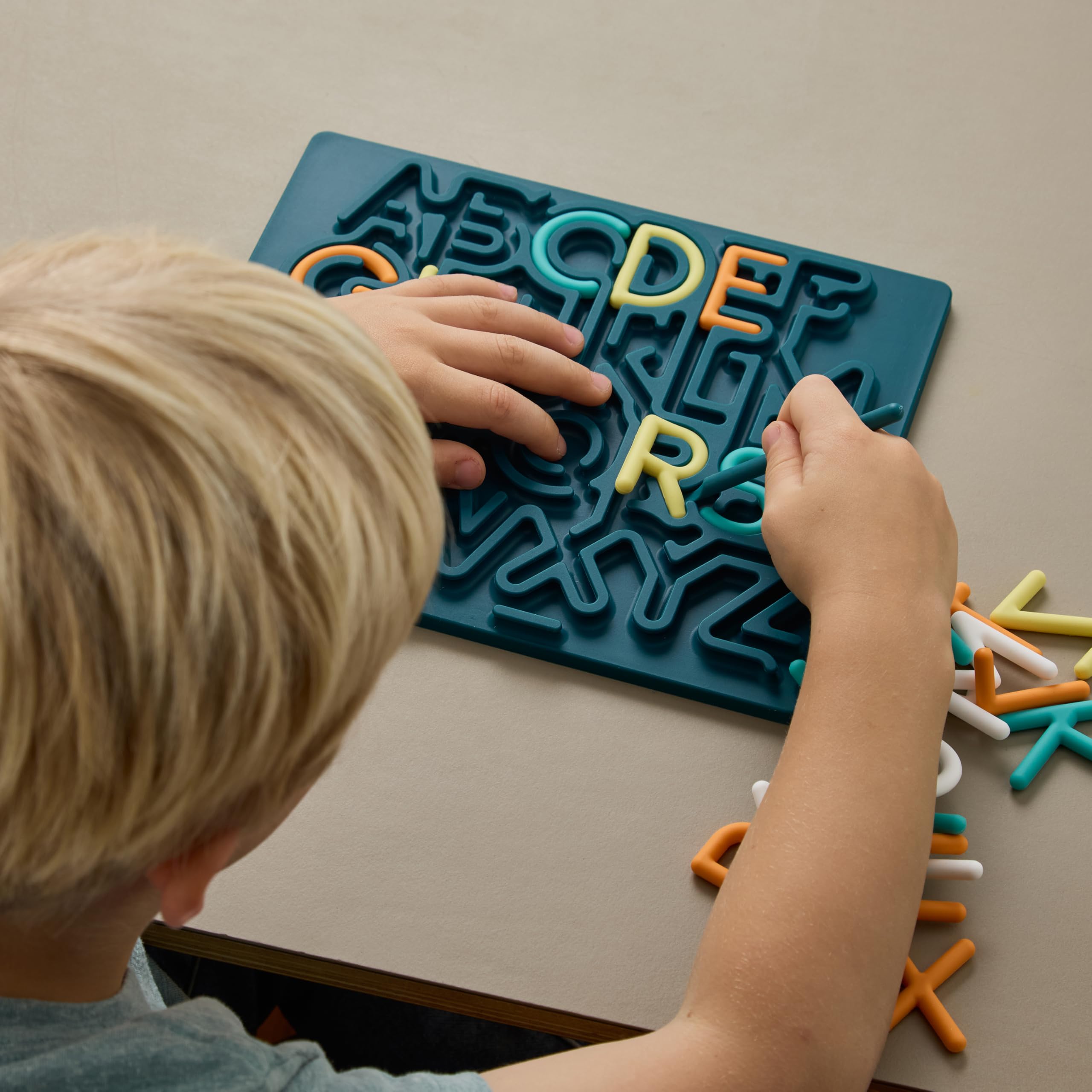 Pushpeel Sensory Learning Activity Board – Silent Silicone Tracing Puzzle Toy for Preschoolers – Uppercase Alphabet – Spruce