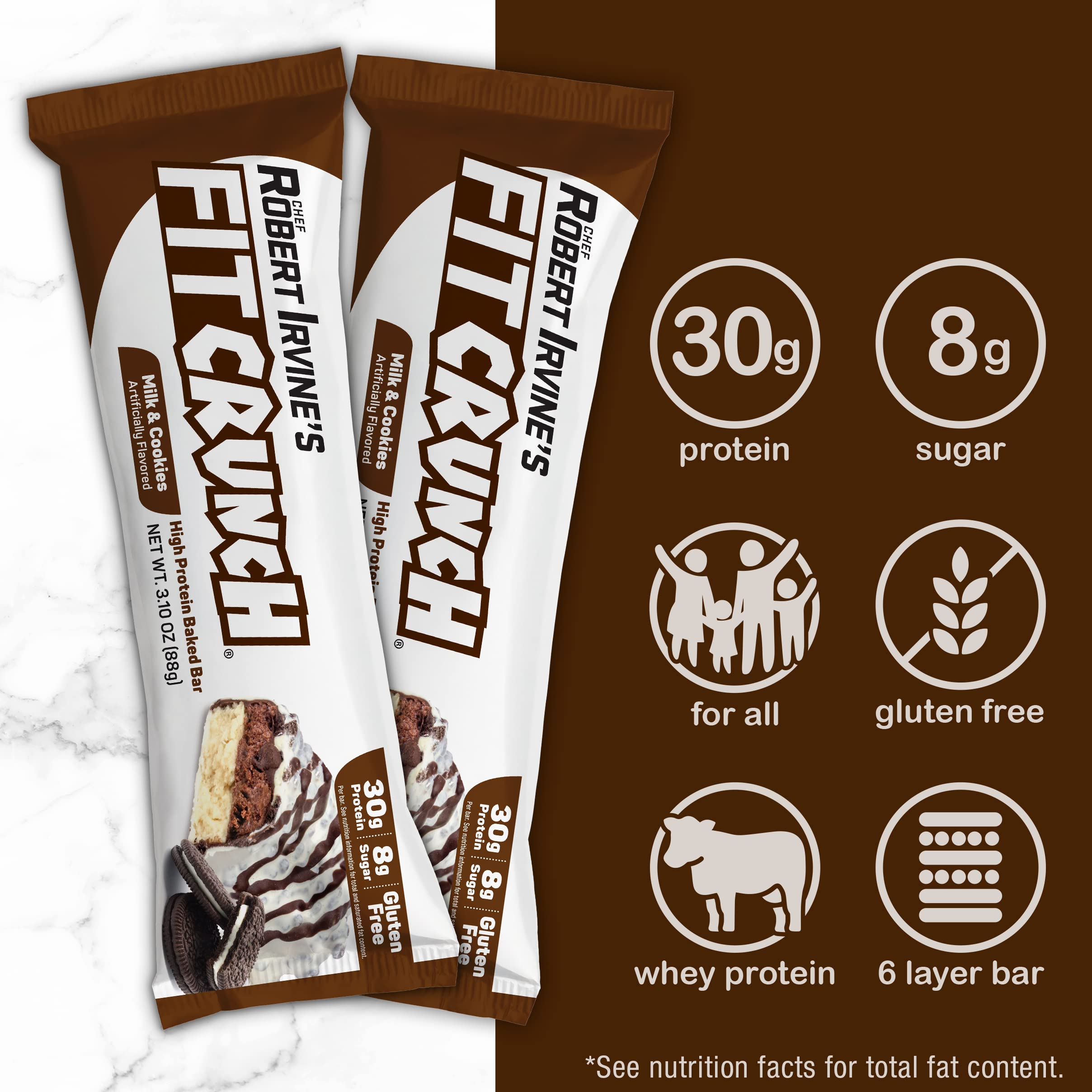 FITCRUNCH Full Size Protein Bars, 6-Layer Baked Bar, 6g of Sugar, Gluten Free & Soft Cake Core (12 Bars, Variety Pack)