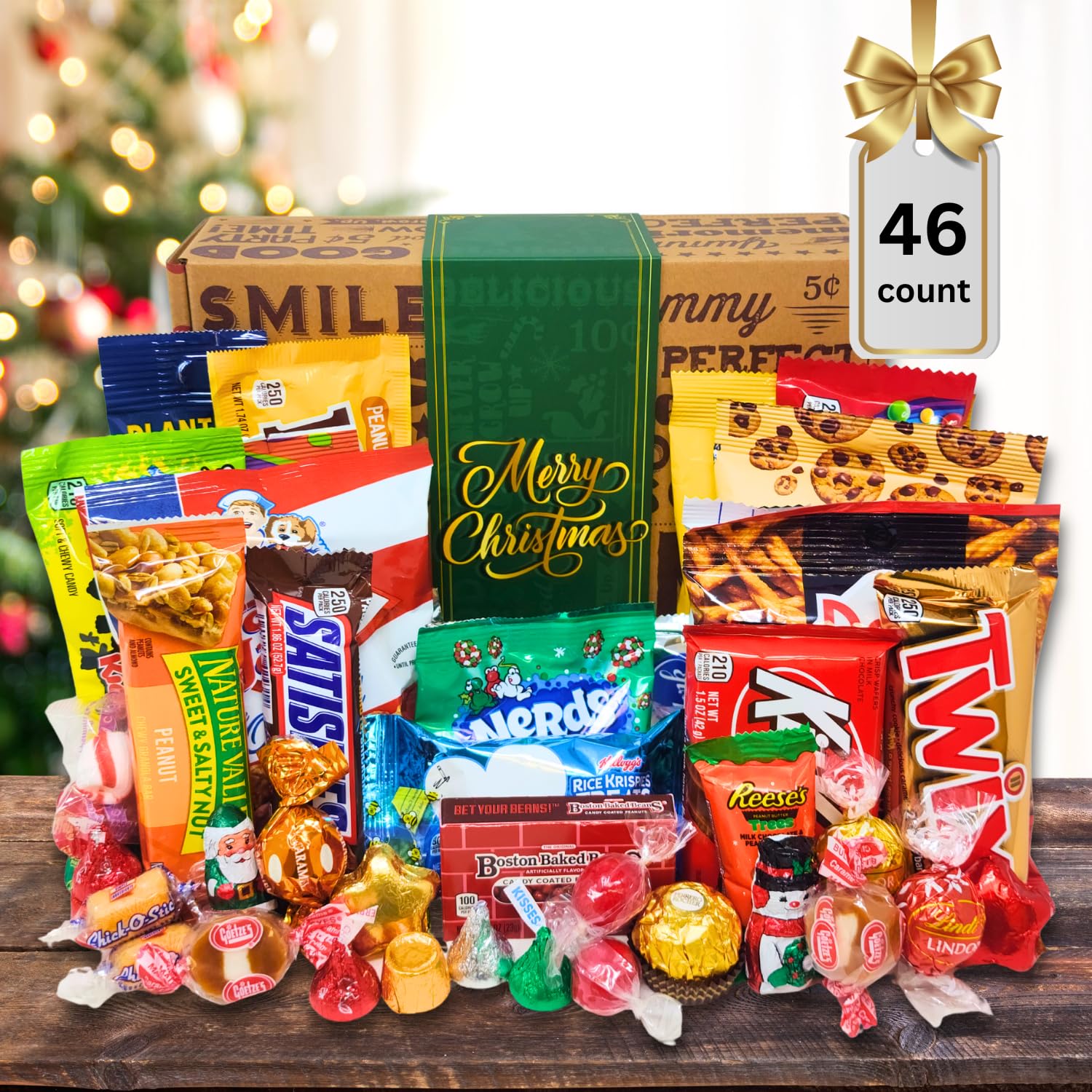 CHRISTMAS CANDY CARE PACKAGE (46 Count) LOADED XMAS GIFT BASKET Assortment Box Filled With Milk Chocolate Santas, Snowman, Trees, Seasonal Foil Candies! PERFECT For Girl Boy Woman Man Kids College Students Adults