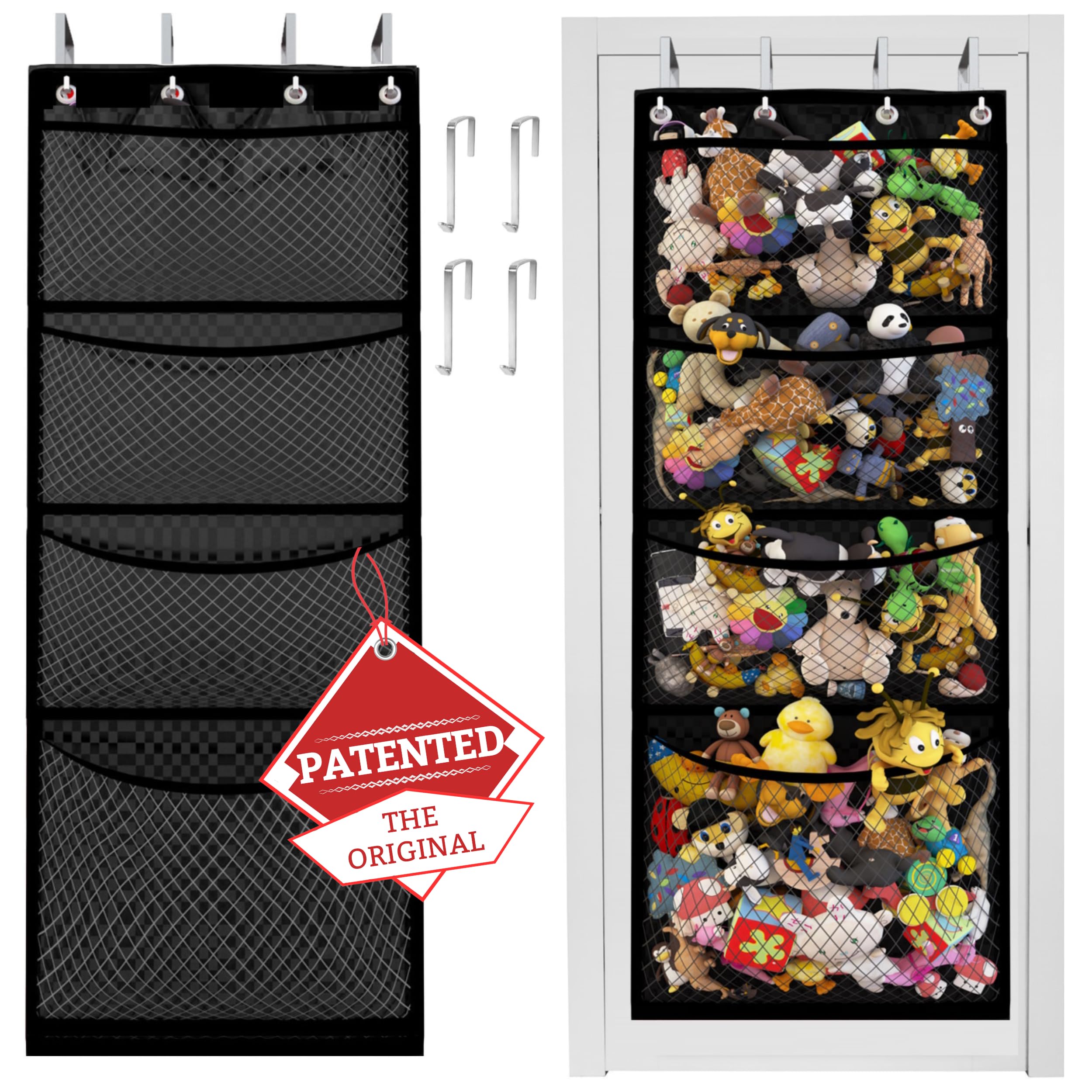 Honeyera Complete Plush & Toy Storage Bundle Black Stuffed Animal Organizer & Squishmallow Holder – Quick Install, Perfect for Small Spaces