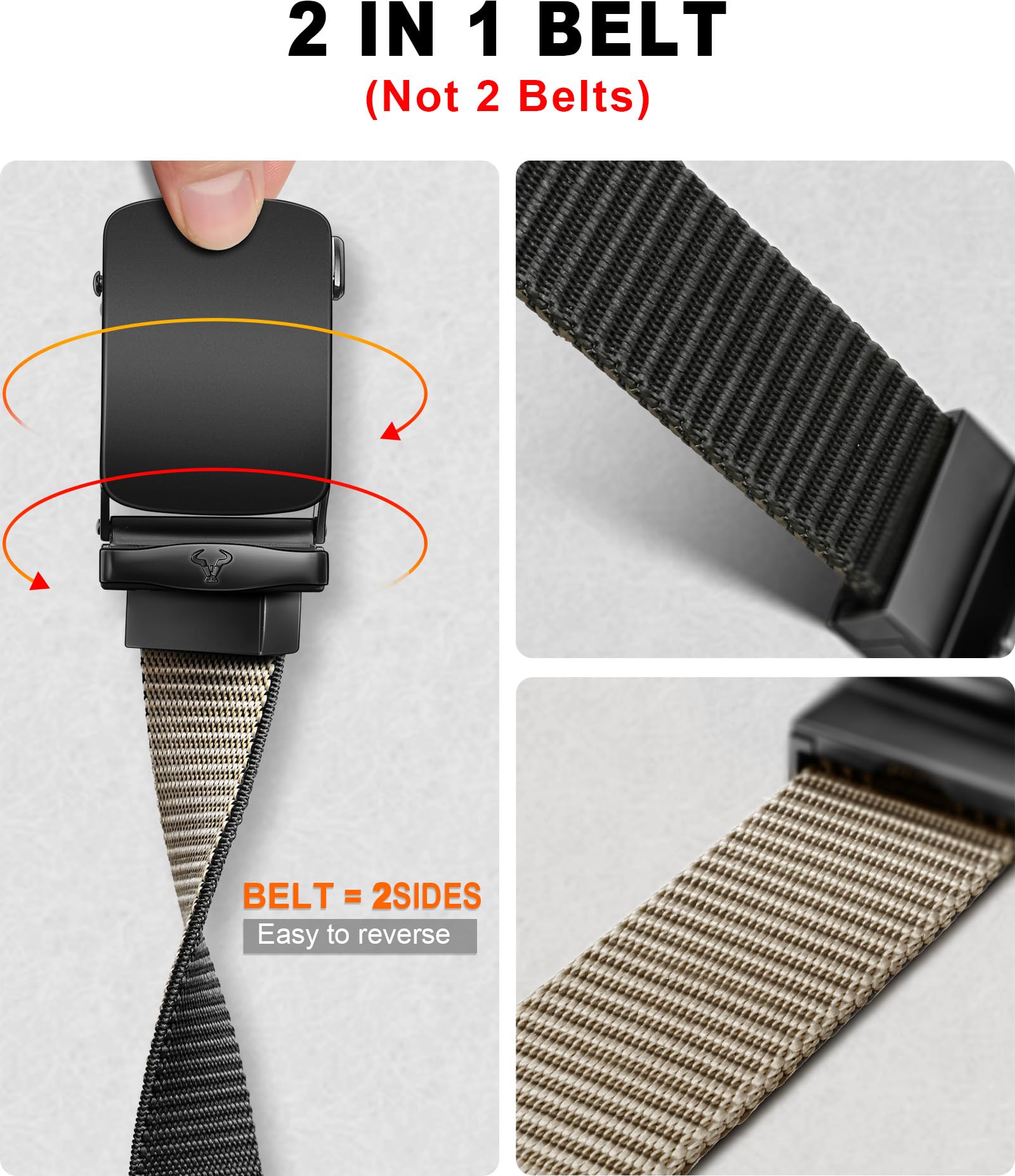 BULLIANT Men Belt-Reversible Ratchet Belt for Gift Men Work Casual Golf Jeans 1 3/8"-Cut For Fit -2 Sides In 1Belt(Black/Beige,34"-38" Waist Adjustable)