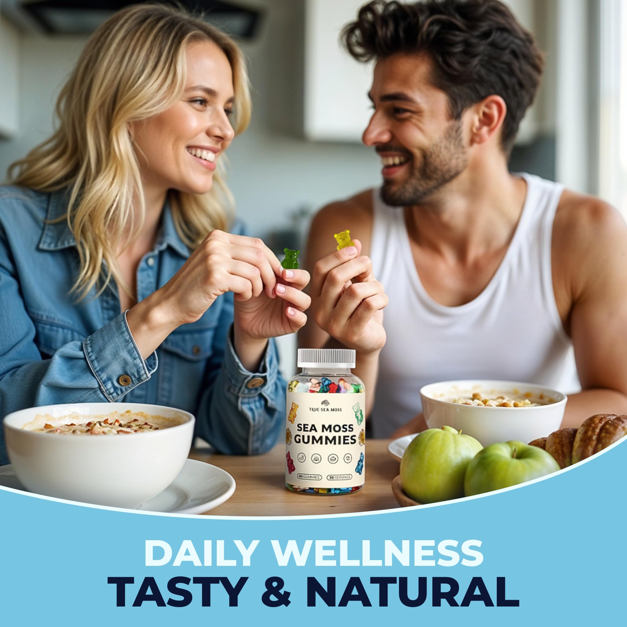 TrueSeaMoss Irish Sea Moss Gummies with Burdock Root & Bladderwrack - Vegan Seamoss Supplement for Women, Men & Kids, Non-GMO, 60 Sea Moss Gummies