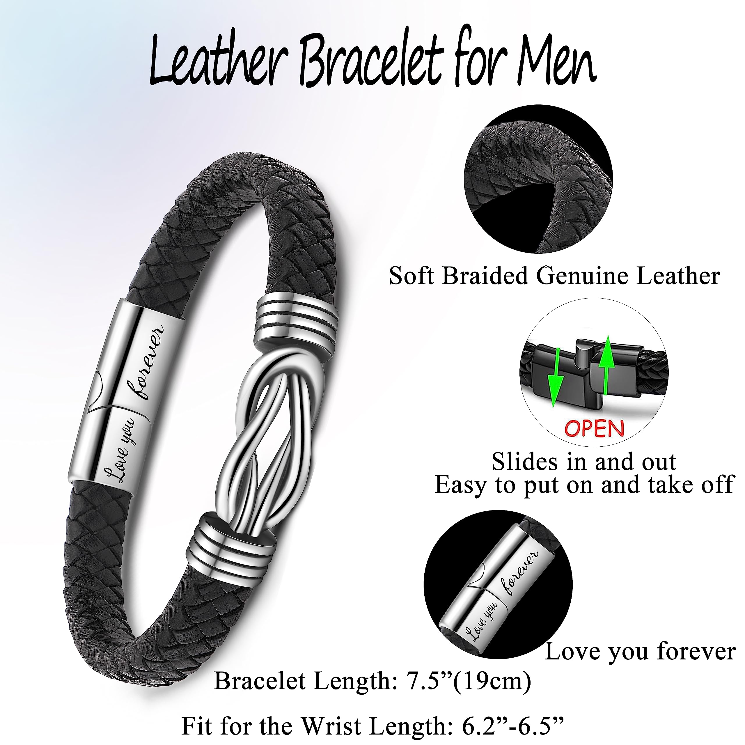 Grandson Bracelets from Grandma Grandson Gifts from Grandpa Love You Forever Knot Bracelet Gift for Teenagers Back to School Christmas Easter Birthday Gift Braided Leather Bracelets for Men 7.5 Inches