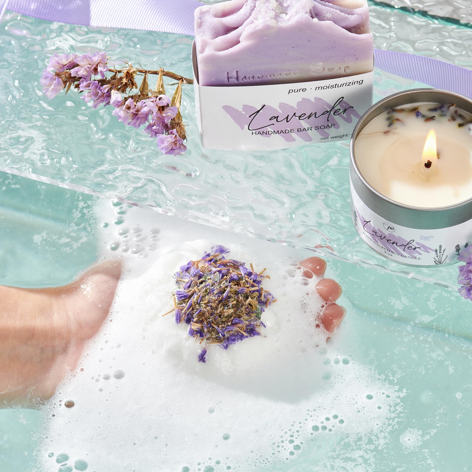 Peacoeye Gifts for Women Spa Gifts Lavender Bath Gift Baskets Relaxing Self Care Gift for Mom Her Sister Wife Auntie Home Bath Kit Care Package Birthday Friendship Gift Ideas
