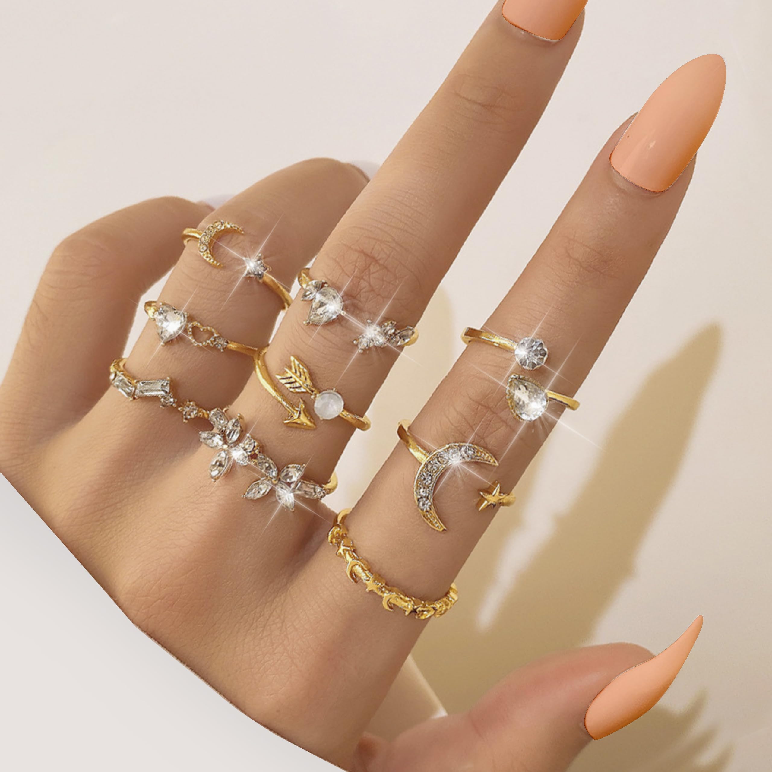 Harry and Henry Gold Stackable Rings for Women Gifts Trendy Stuff Simple Star Moon Knuckle Rings Set Boho Rings Cute Stuff Birthday Gifts Stocking Stuffers for Christmas Gifts 2024