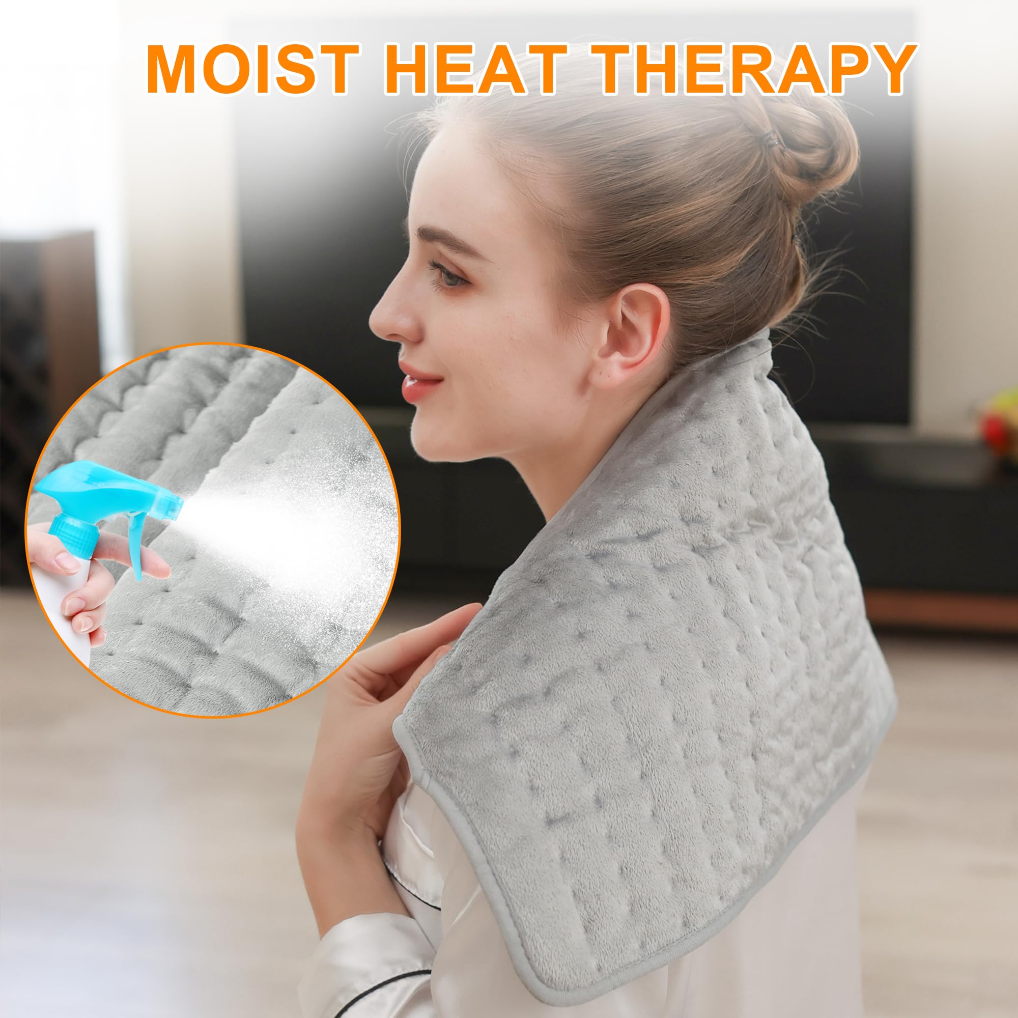 Electric Heating Pads,Heating Pads for Back,Shoulder,Hot Pad for Neck and Arms,Abdomen,Moist Heated Pad for Legs and Knee,Auto Shut Off(Light Gray, 24''×12'')