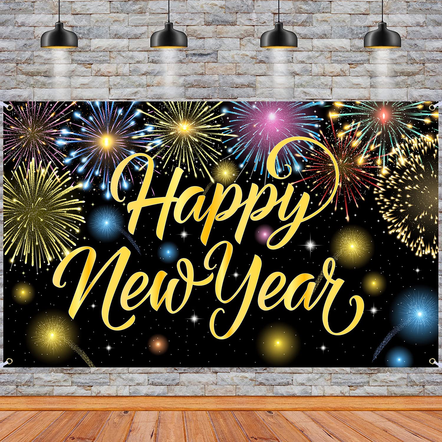 Happy New Year Banner Colorful Firework New Years Backdrop for 2025 Party Decorations Happy New Year Decorations New Years Eve Banner for New Years Party Supplies