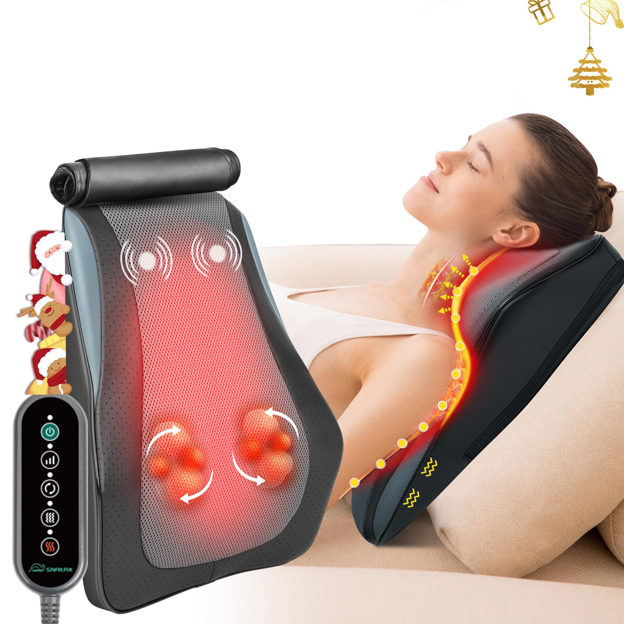 Snailax Christmas Gifts, Back Massager for Back Pain Deep Tissue, Shiatsu Lower Back Neck Massager with Heat, 3D Kneading Massage Pillow for Back Neck Shoulder Legs, Gifts for Mom, Dad, Women