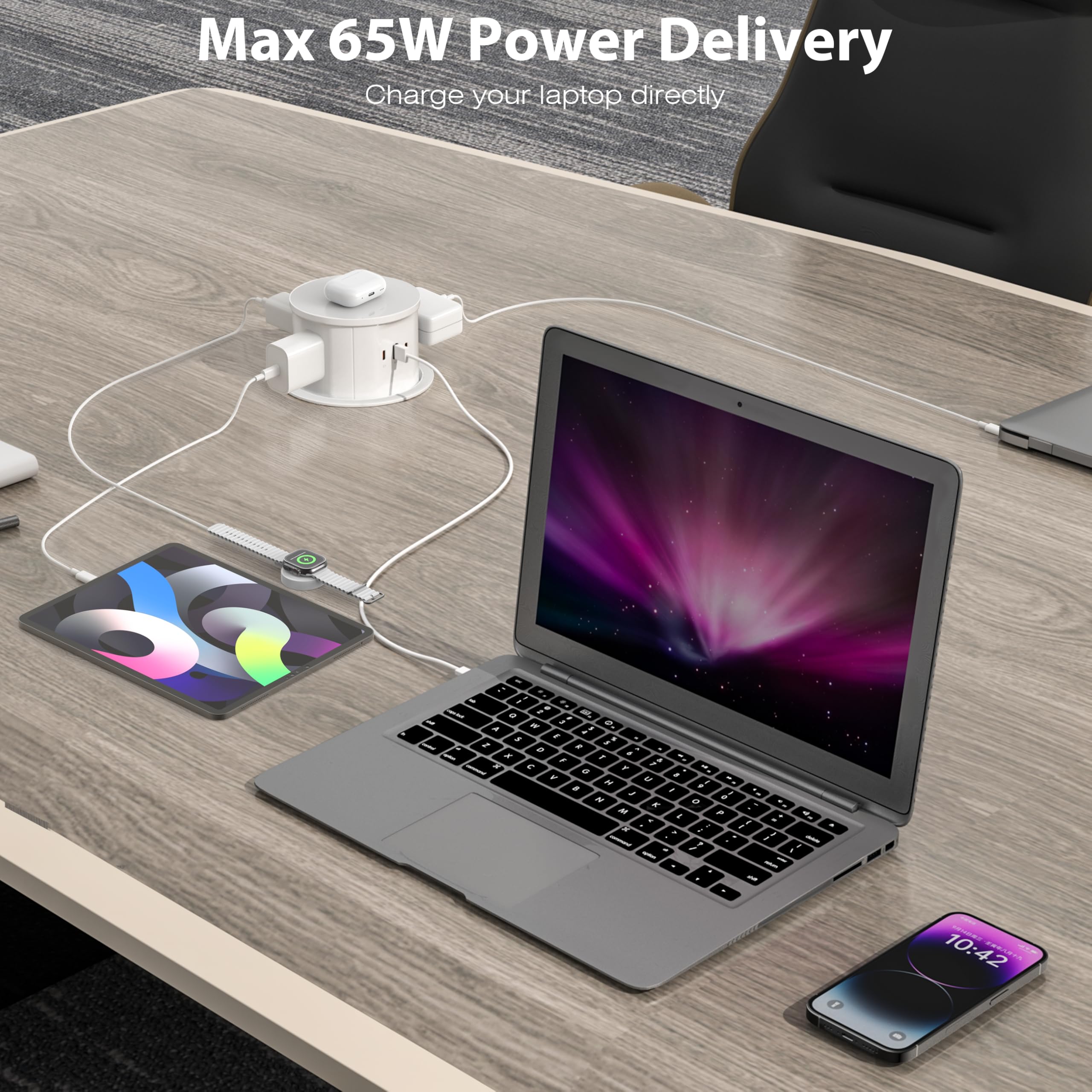 ANNQUAN 20 Amp Pop Up Countertop Outlet with 15W Wireless Charger,Max 65W Power Delivery,4.75" Pop Up Electrical Outlet with 3 Outlets 3 USB Ports for Home Office