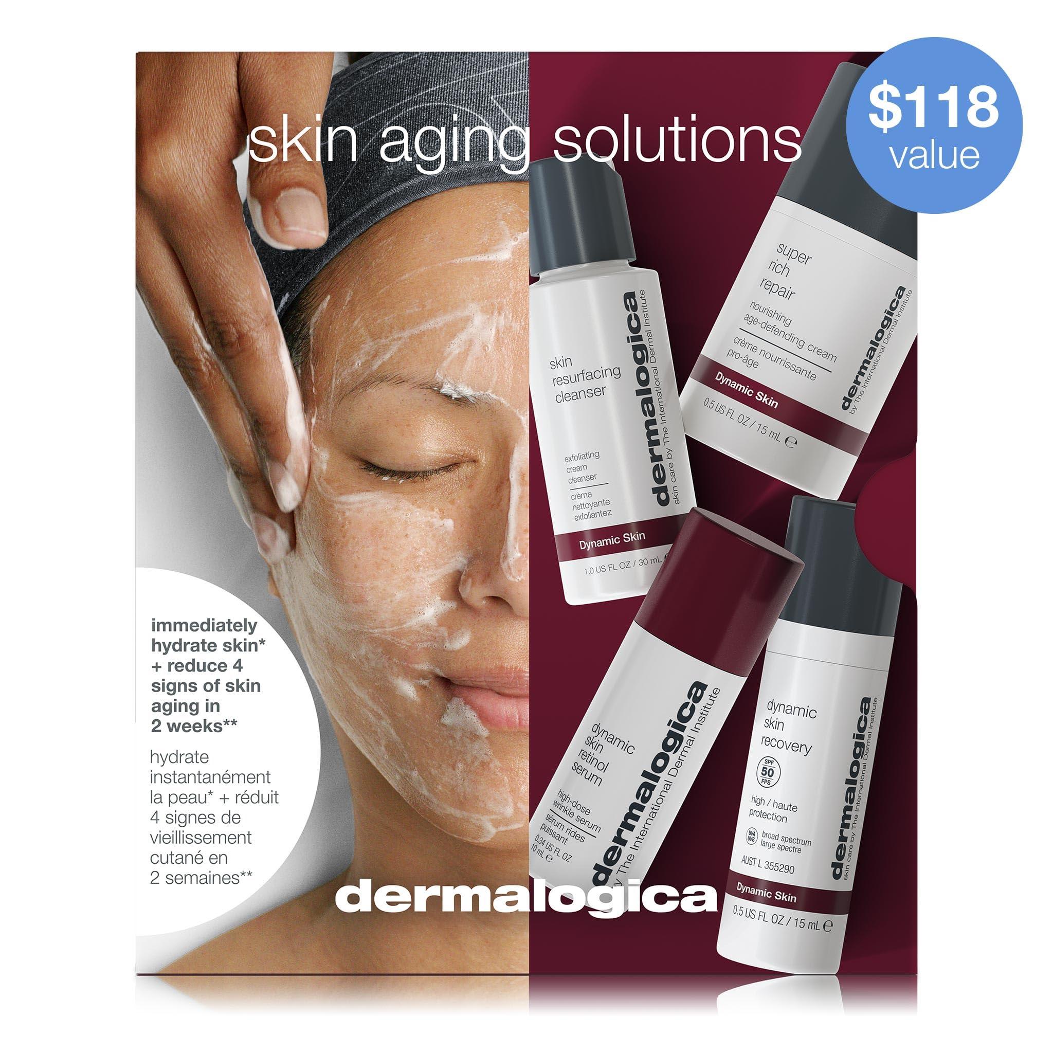 Dermalogica Skin Aging Solutions Kit, Anti Aging Skincare Set - Includes: Face Cleanser, Serum, Moisturizer with SPF, and Cream, Travel Size