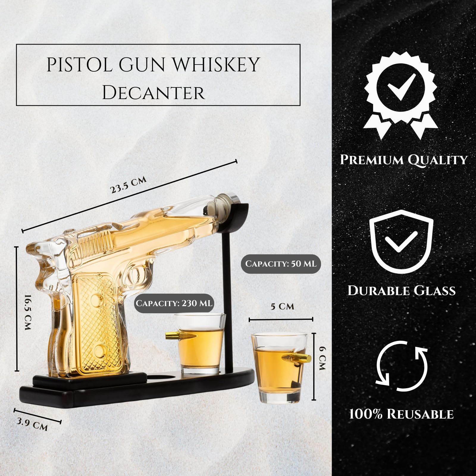 Gifts for Men Dad, Father Whiskey Decanter Set - 9 Oz with Two 2 Oz Glasses, Pistol Gun Cool Anniversary Birthday, Home Bar Gifts, Drinking Military Present Dispenser, Him Husband, Dispenser Bar Gift