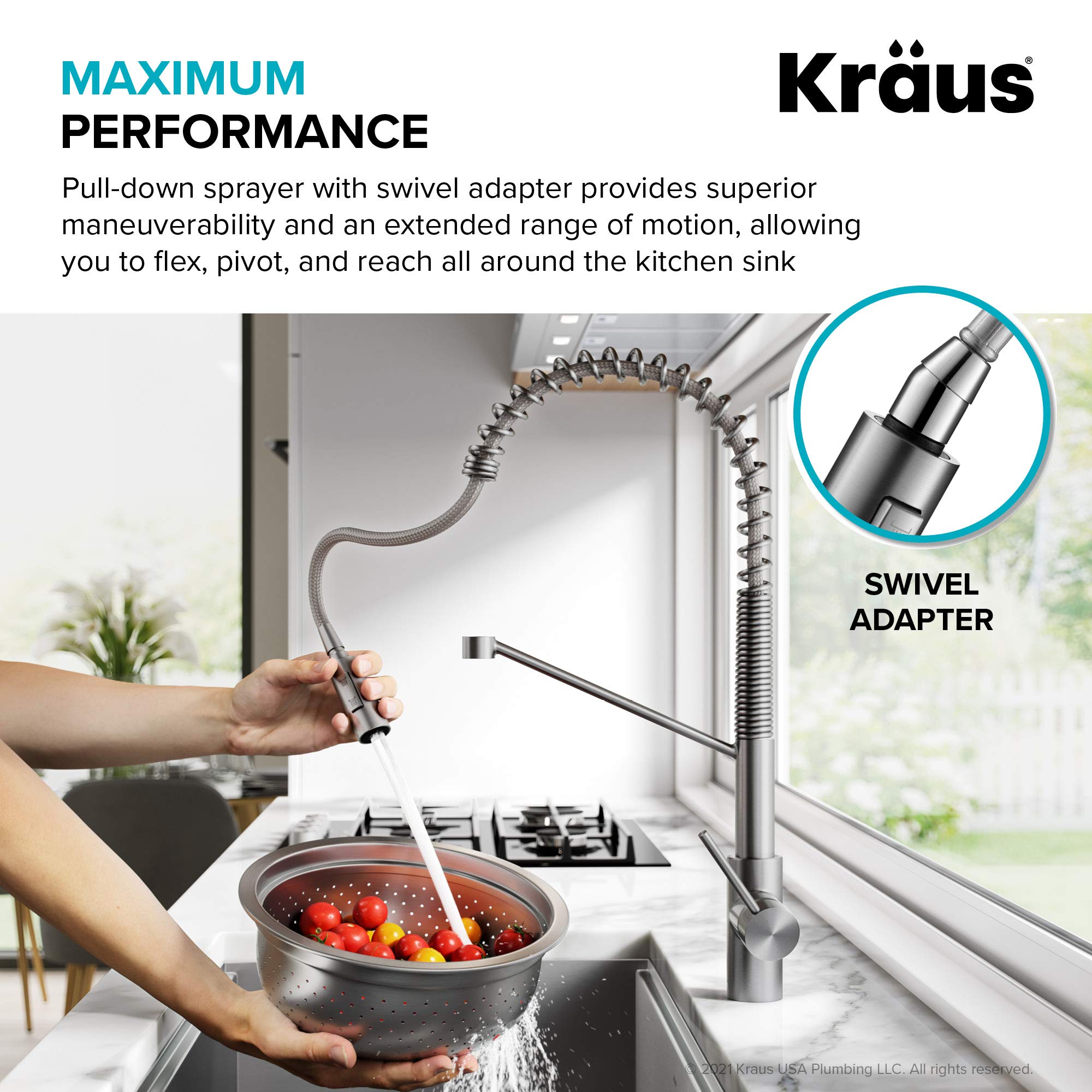 KRAUS Oletto Commercial Style Single Handle Pull Down Kitchen Faucet with QuickDock Top Mount Installation Assembly in Spot Free Stainless Steel, KPF-2631SFS