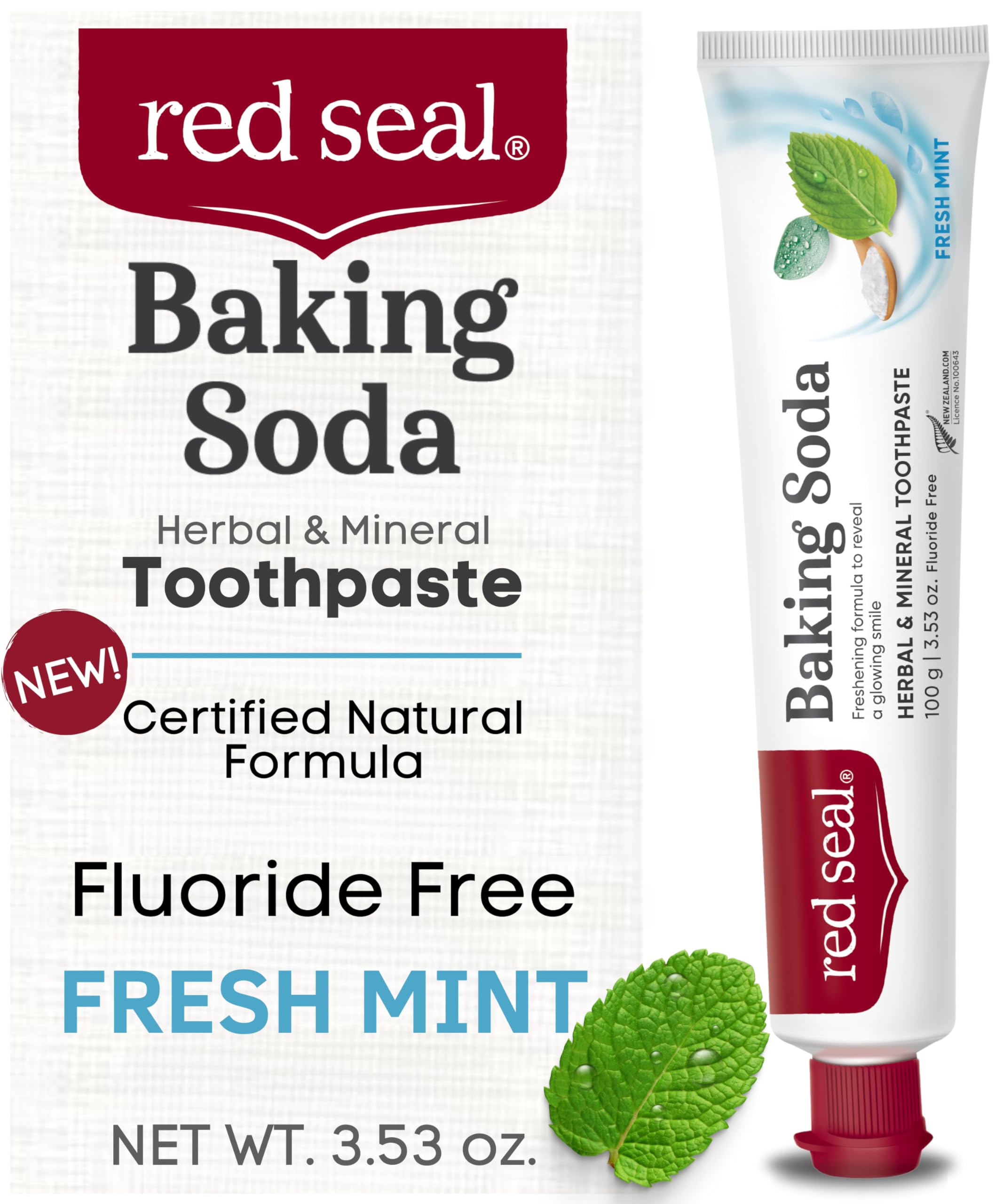 Red Seal Fluoride Free Toothpaste - Baking Soda - Herbal & Mineral Formula, Vegan-Friendly, Cruelty-Free, SLS and Paraben-Free, No Artificial Flavors, NATRUE Certified Natural, Dry Mouth Relief