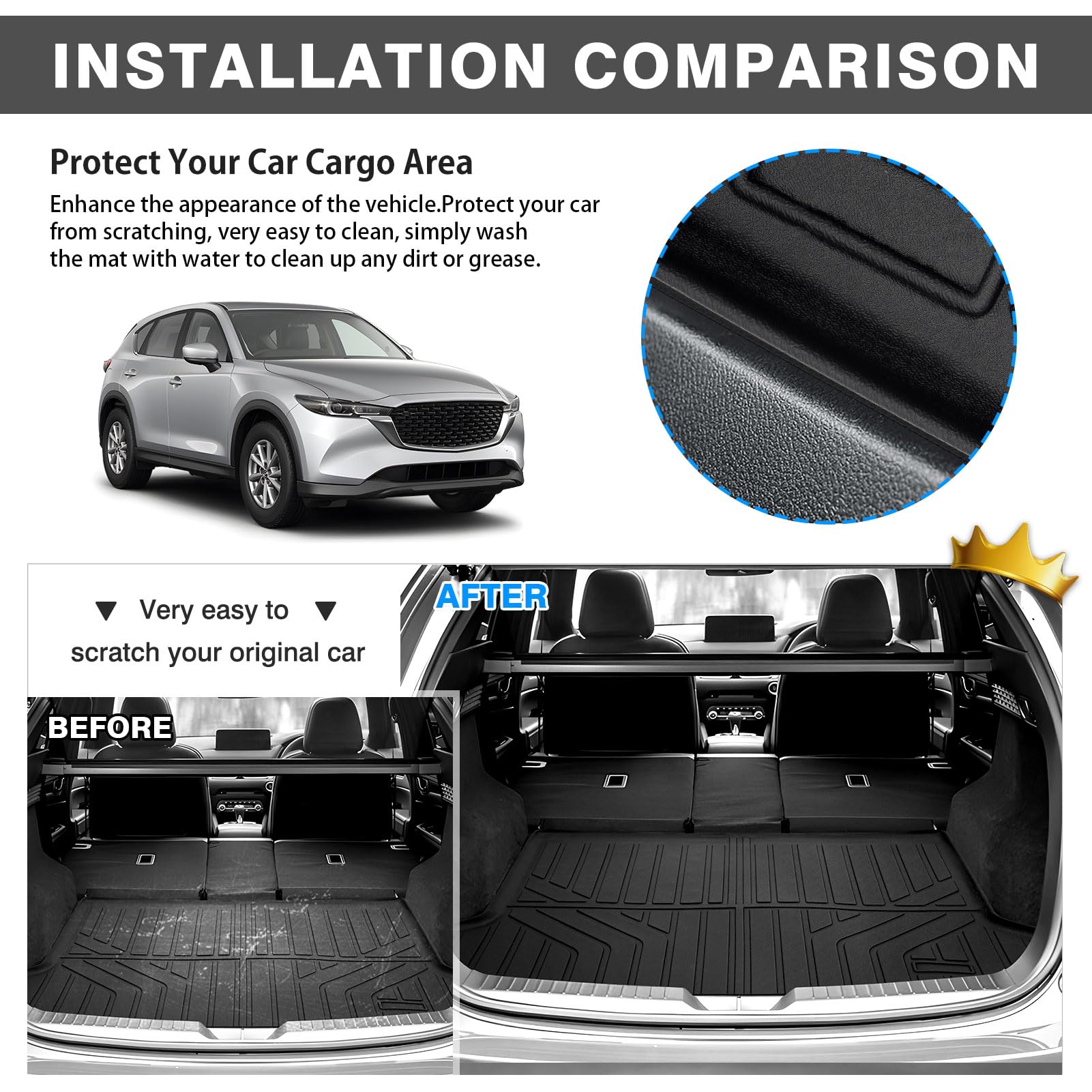 Powerty Floor Mats & Cargo Liner for 2017-2022 2023 2024 Mazda CX-5 CX5 Accessories Car Mats, Includes 2 Row and Cargo Liner Set, All Weather TPE 3D Floor Liners Rear Cargo Mat