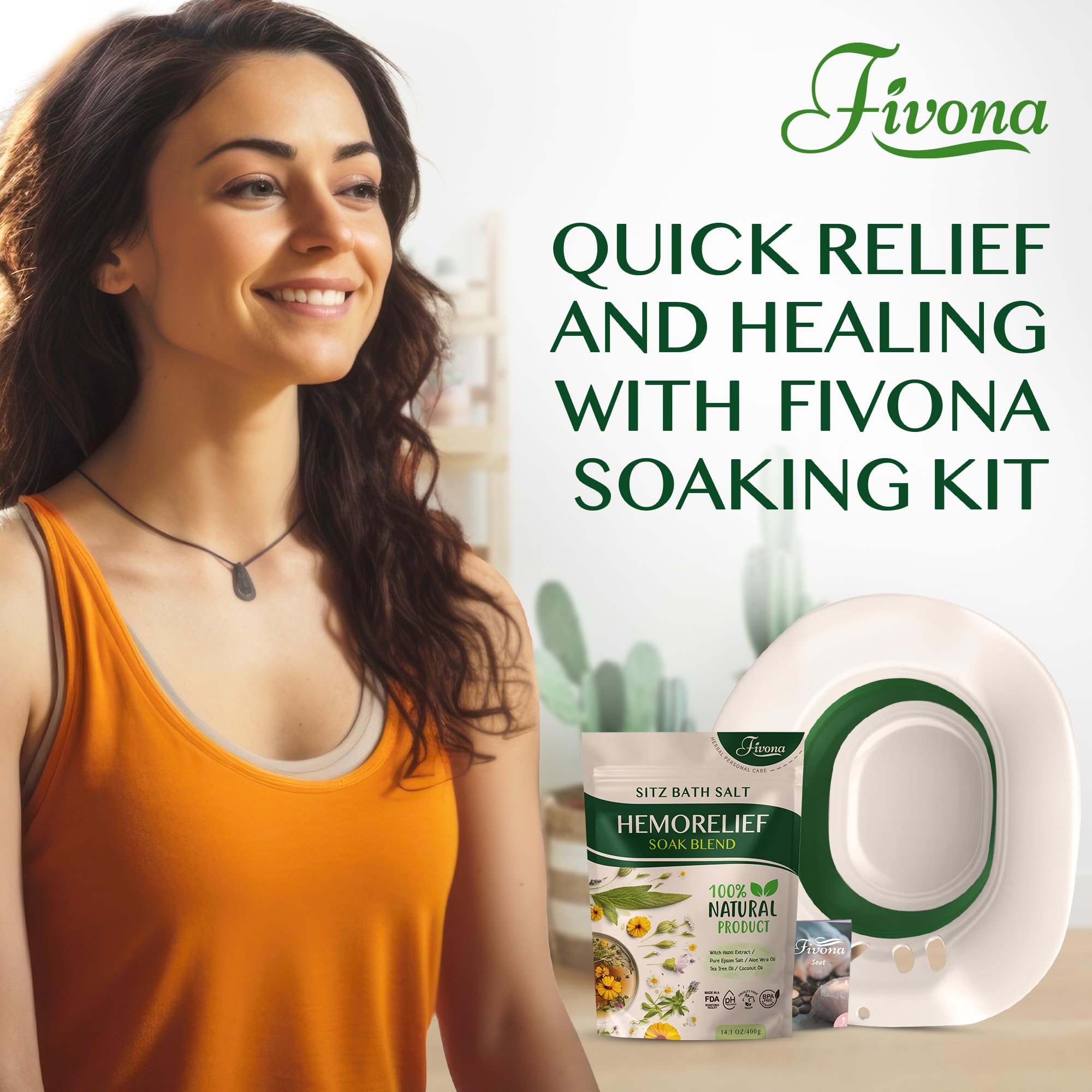 Fivona 2-in-1 Sitz Bath Soak Kit Over The Toilet Seat with Epsom Salt Blend with Essential Oils for Hemorrhoids and Postpartum Care Ideal for Perineal Soaking and Fast Irritation Relief
