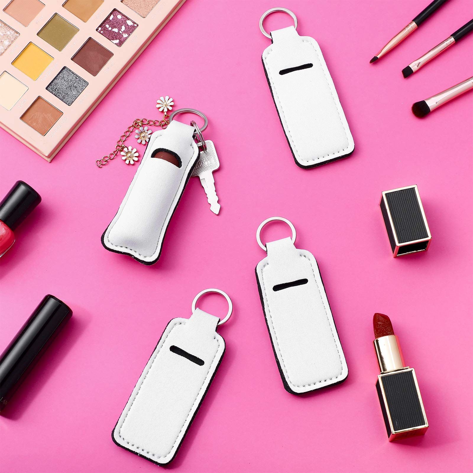 Hicarer 20 PCs Sublimation Lipstick Holder Keychain Bulk Blank Lipstick Neoprene Clip-on Sleeve Travel Key Ring Holder