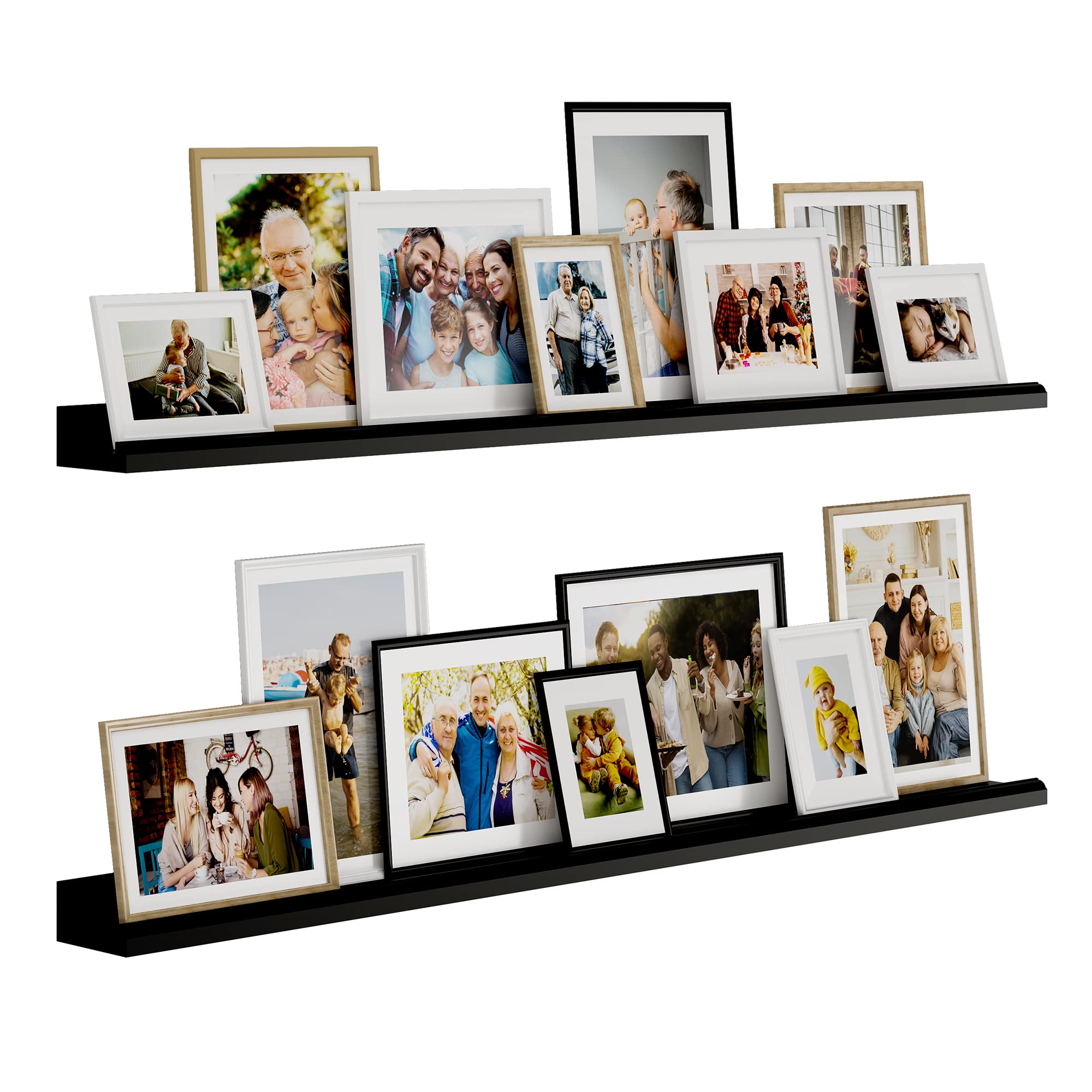 Wallniture Boston 46" Floating Shelves for Wall Decor, Picture Ledge Shelves for Living Room, Nursery, Vinyl Record Holder Black Floating Bookshelf Set of 2
