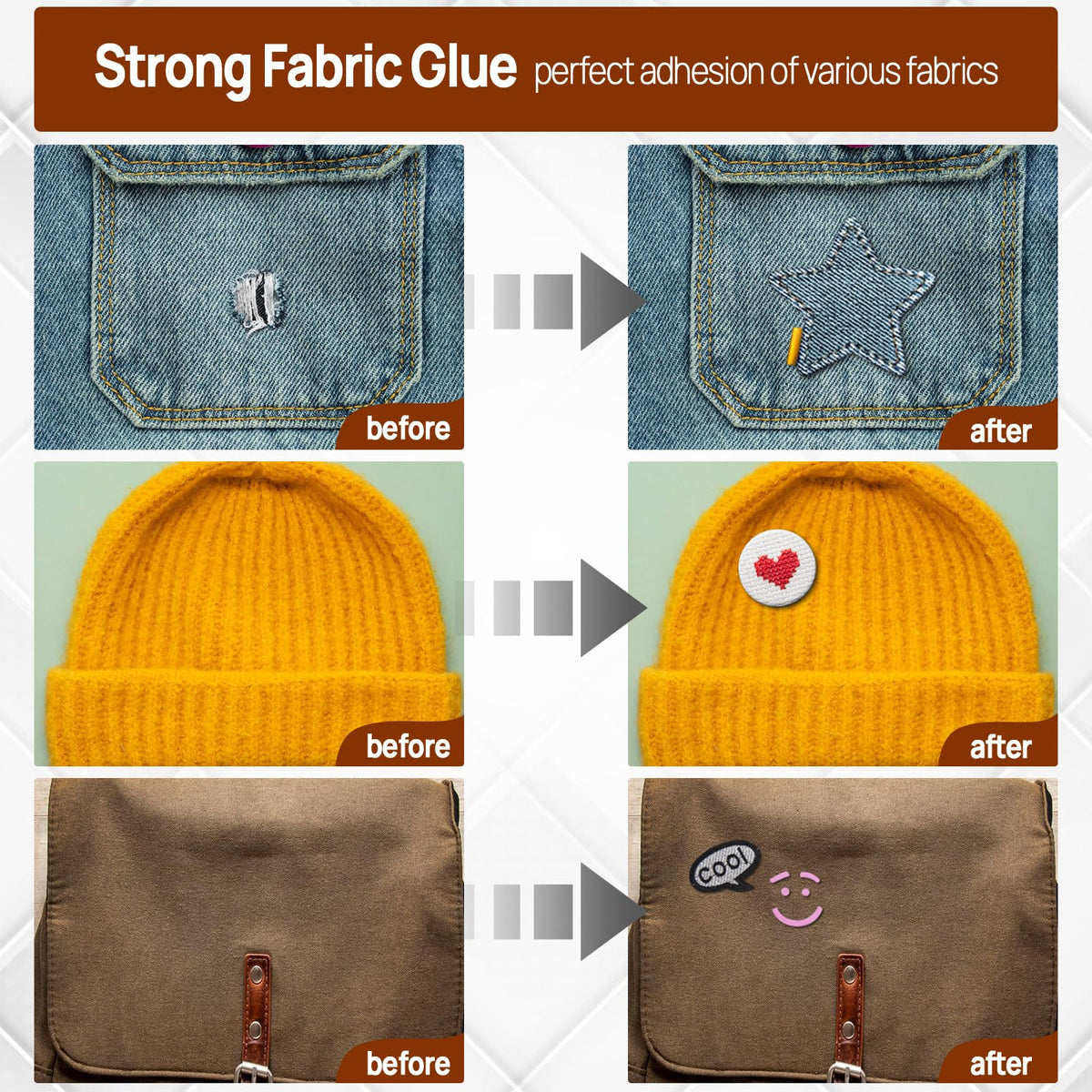 2PCS Fabric Glue, Strong Fabric and Leather Adhesive Permanent Clear Washable Clothing Glue for All Fabrics, Cotton, Flannel, Denim, Leather, Polyester, Doll Repair, 24 Hours Dry and Waterproof