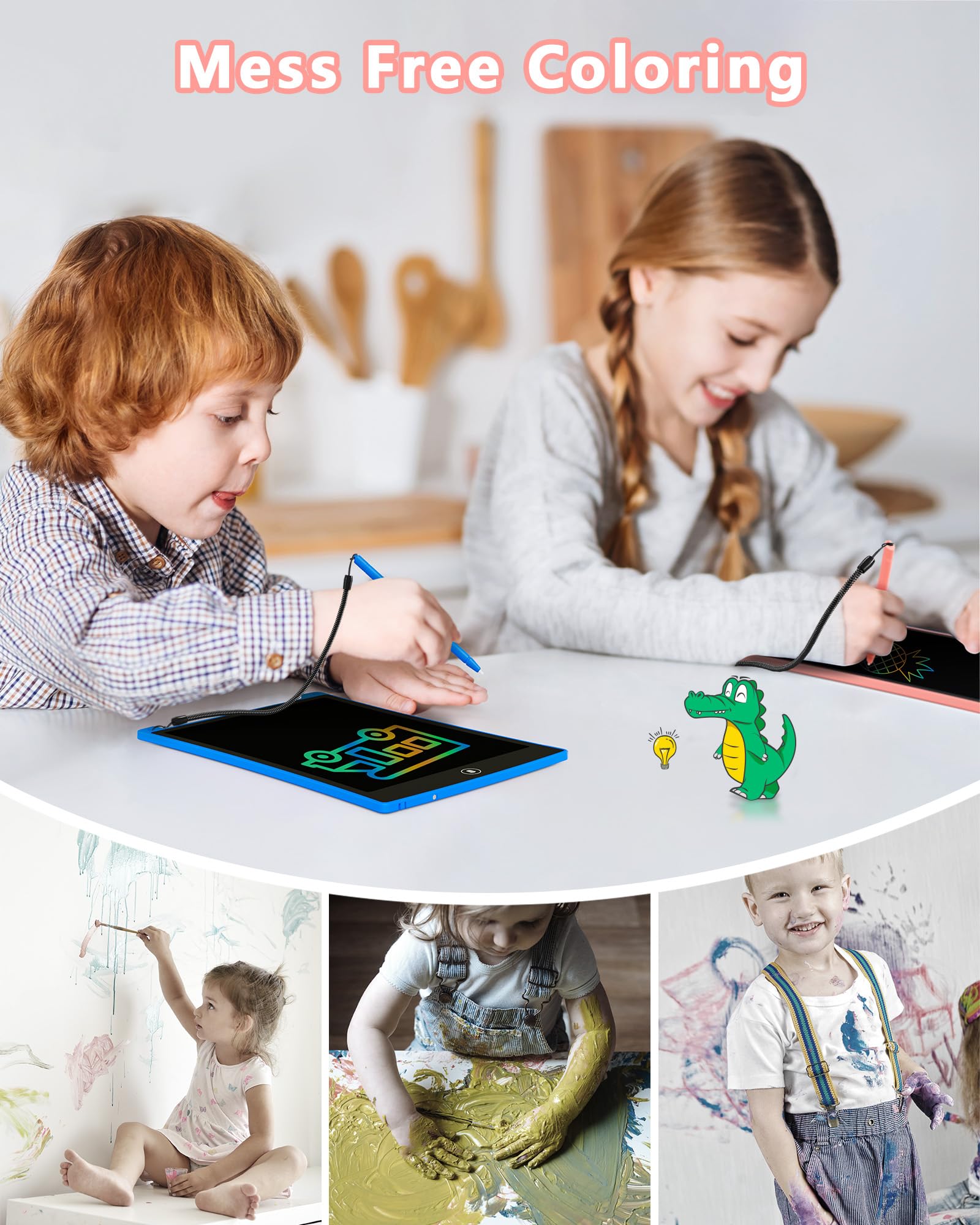 KOKODI 2 Pack LCD Writing Tablet for Kids, 8.5 Inch Colorful Doodle Board, Car Trip Travel Games Learning Toys, Erasable Drawing Pad, Birthday Gifts for Boys Girls Age 3 4 5 6 7 8(Blue & Pink)