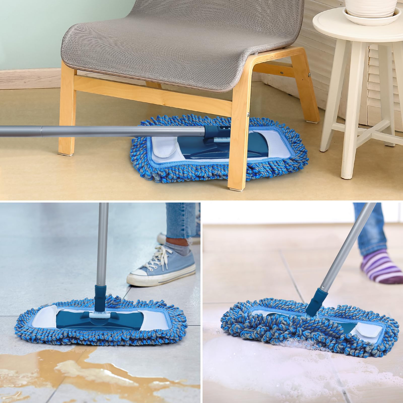 TrueYee Dust Mop for Hardwood Floors with 57" Long Handle Wet & Dry Mops for Catching Pet Hair and Dust Bunny Microfiber Flat Mops for Vinyl, Wood, Tile, Laminate Flooring
