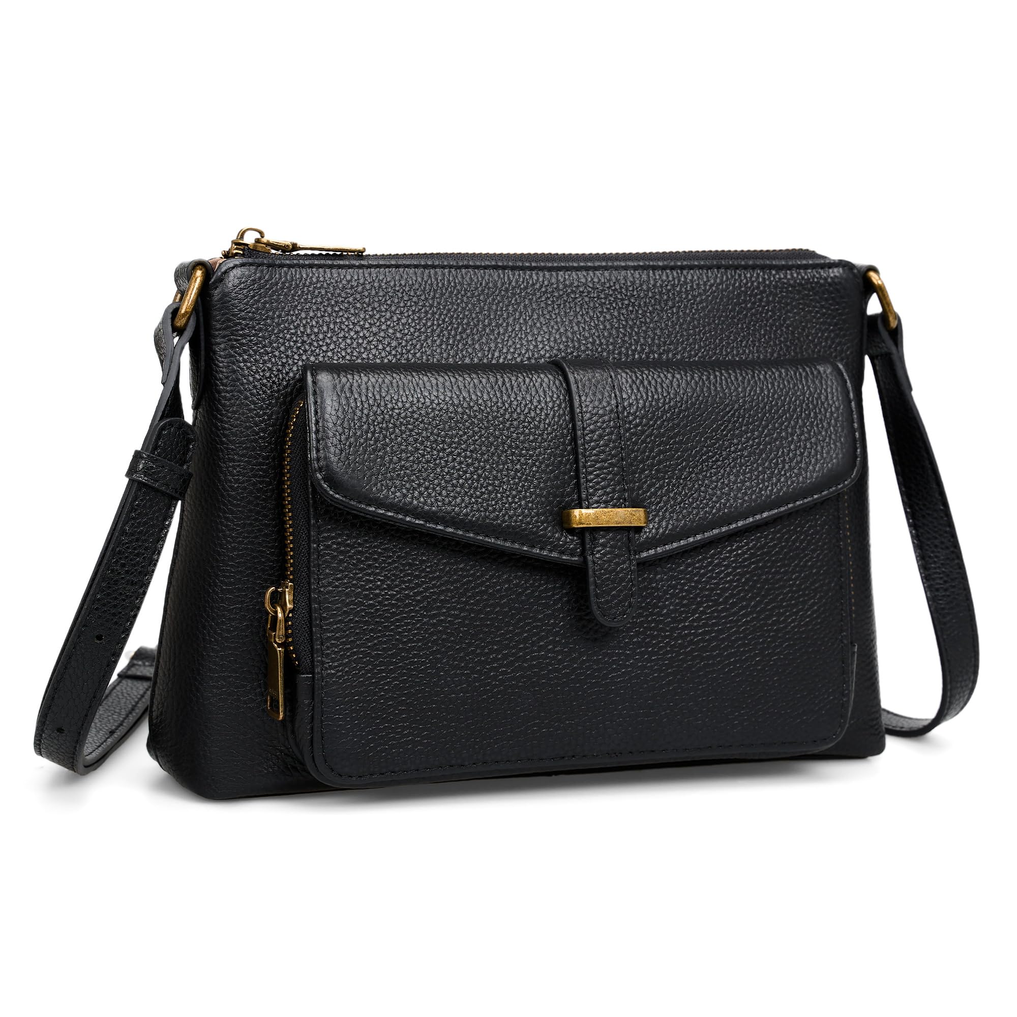 befen Genuine Leather Crossbody Bags for Women Black Leather Purse with Built in Wallet RFID Blocking Crossbody Small Purse for Travel Trendy Women's Crossbody Handbags with Adjustable Strap for Daily