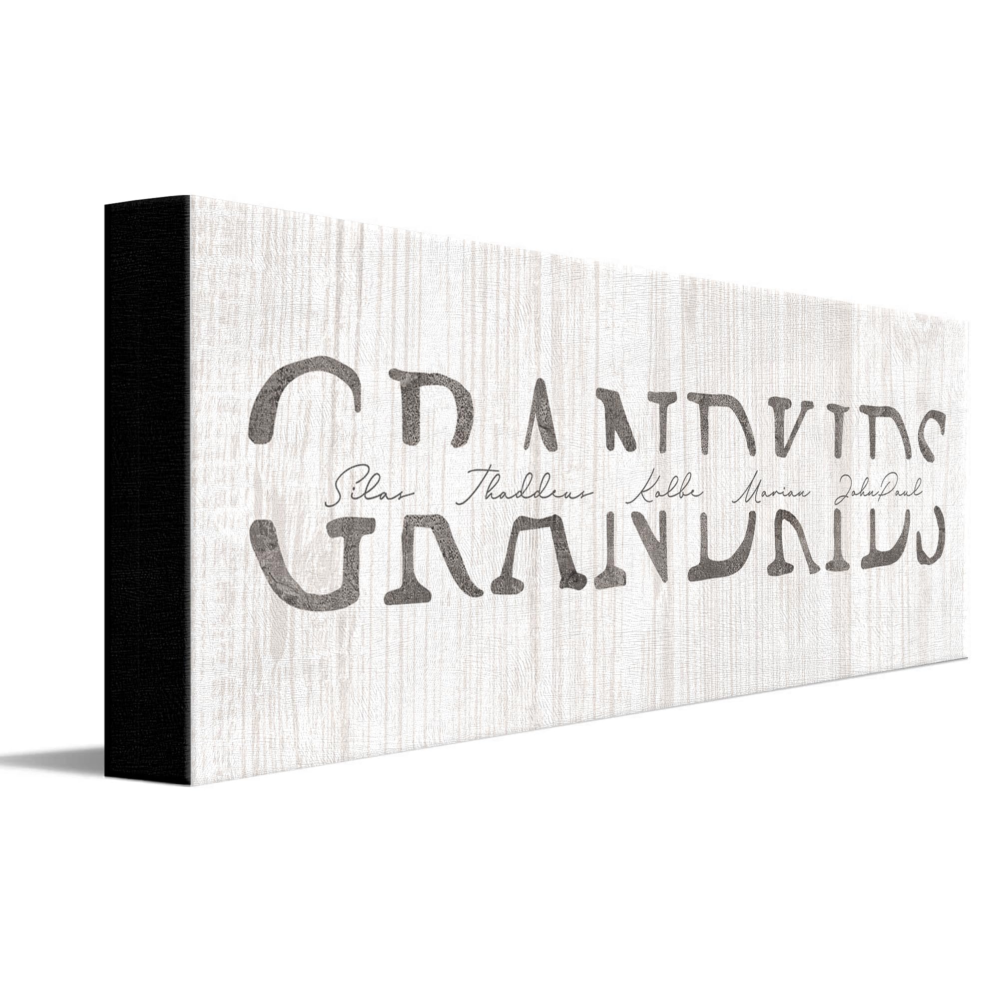 Grandkids - Personalized Art Gift for Grandparents (Whitewashed Wood, 6.5"x18" Block Mount)