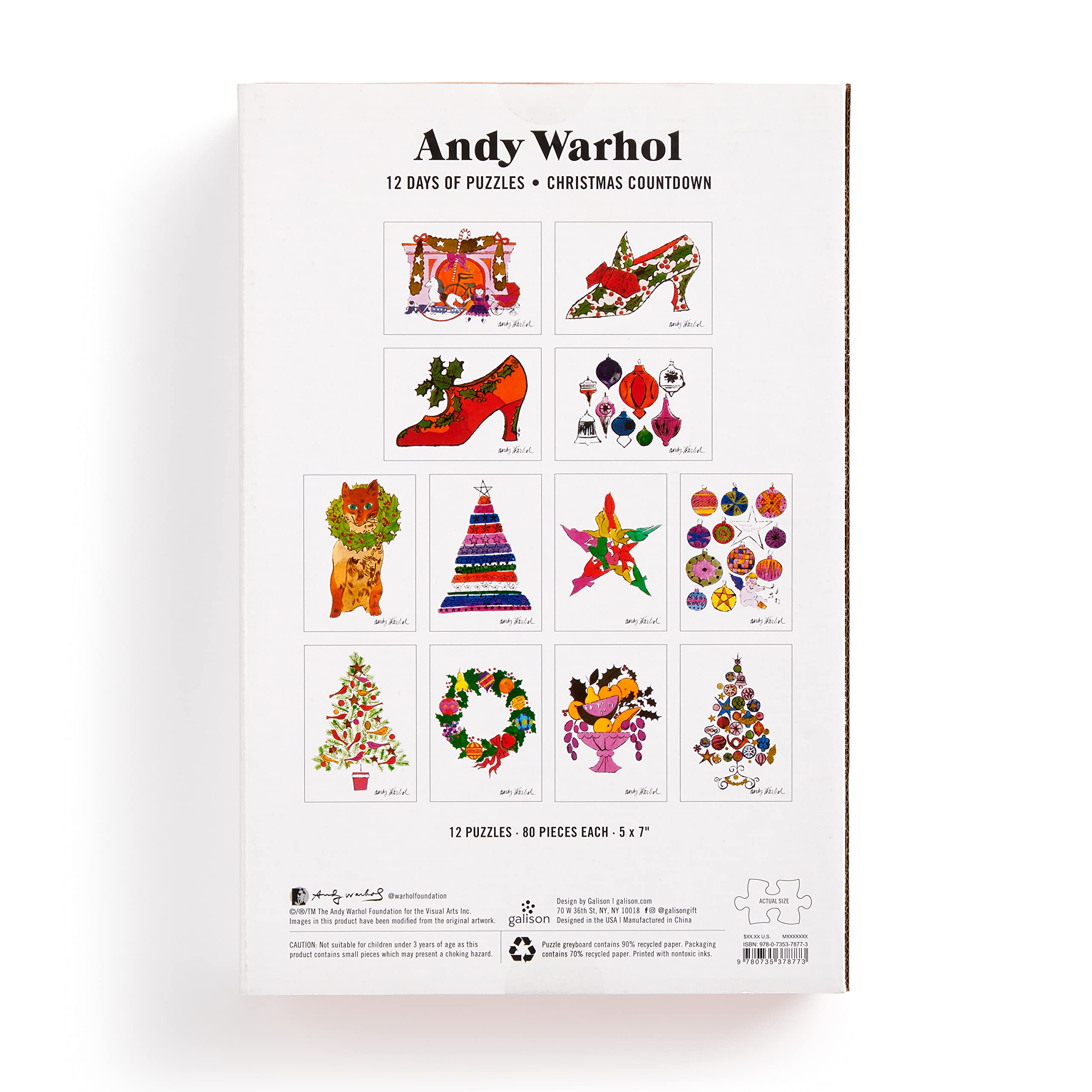 Galison Andy Warhol Christmas Countdown – 12 Days of Puzzles Featuring Iconic Whimsical Warhol 1950s Christmas Paintings Drawings and Prints