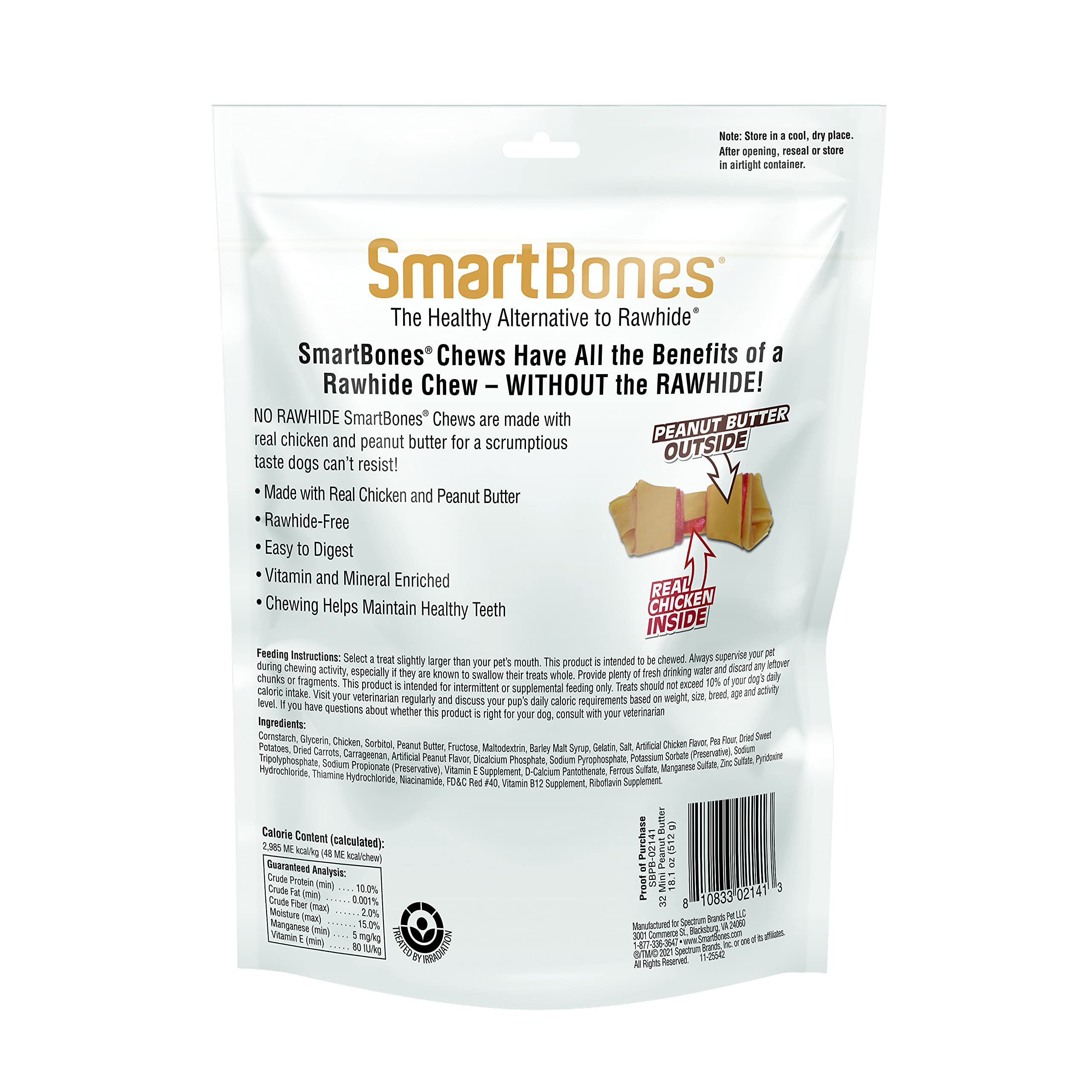 SmartBones Mini Chews With Real Peanut Butter 32 Count, Rawhide-Free Chews For Dogs