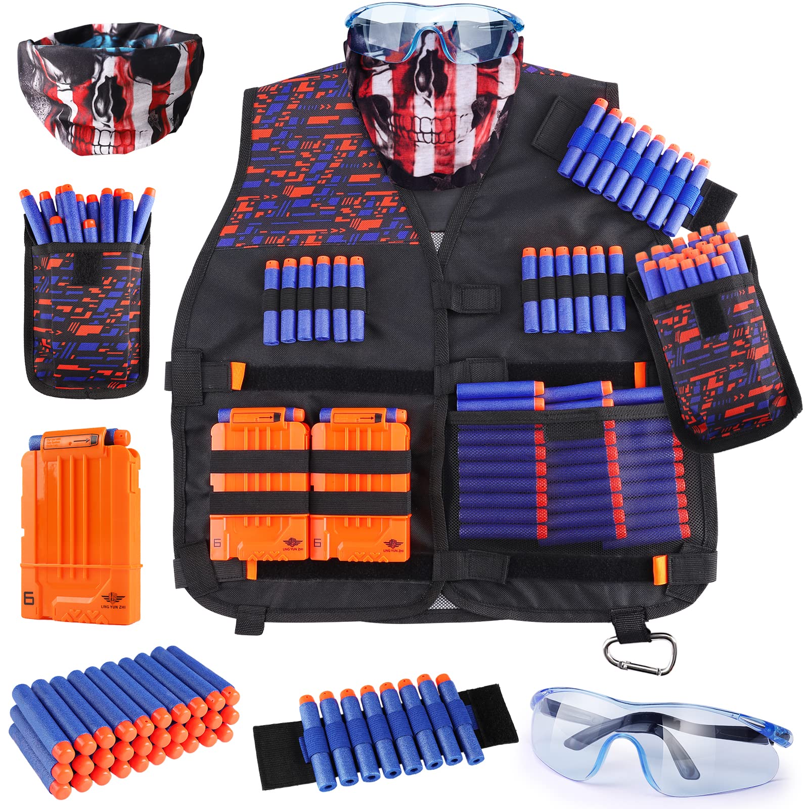 UWANTME Kids Tactical Vest Kit for Nerf Guns Elite Series with Refill Darts,Tactical Mask Wrist Band,Protective Glasses,Toys for 7 8 9 10 12 Year Old