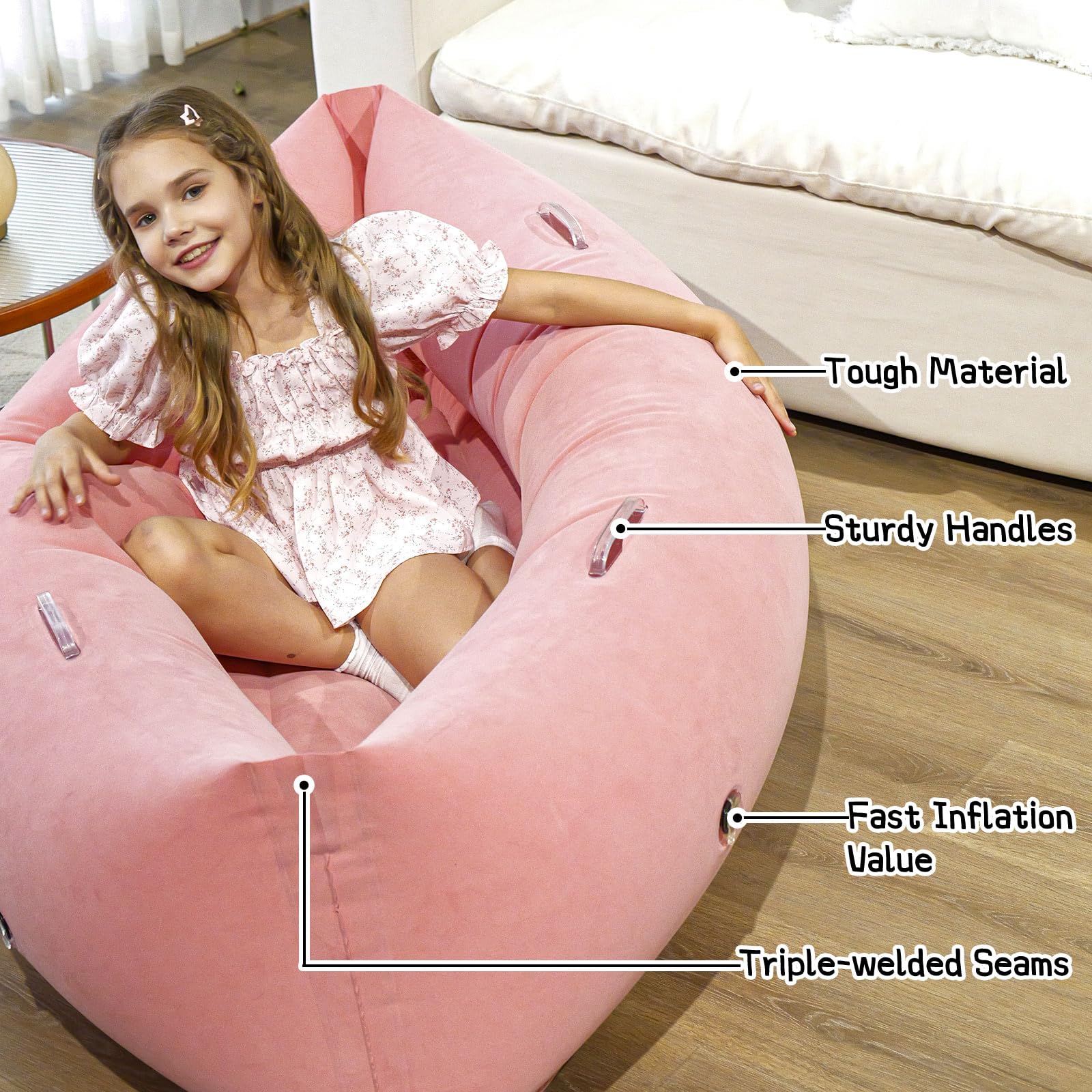 Sensory Chair Inflatable Peapod Canoe, 60" Sensory Pod Sitting for Autistic Children, ADHD Sensory Pea Pod with Neck Pillow, Electric Air Pump, Pink