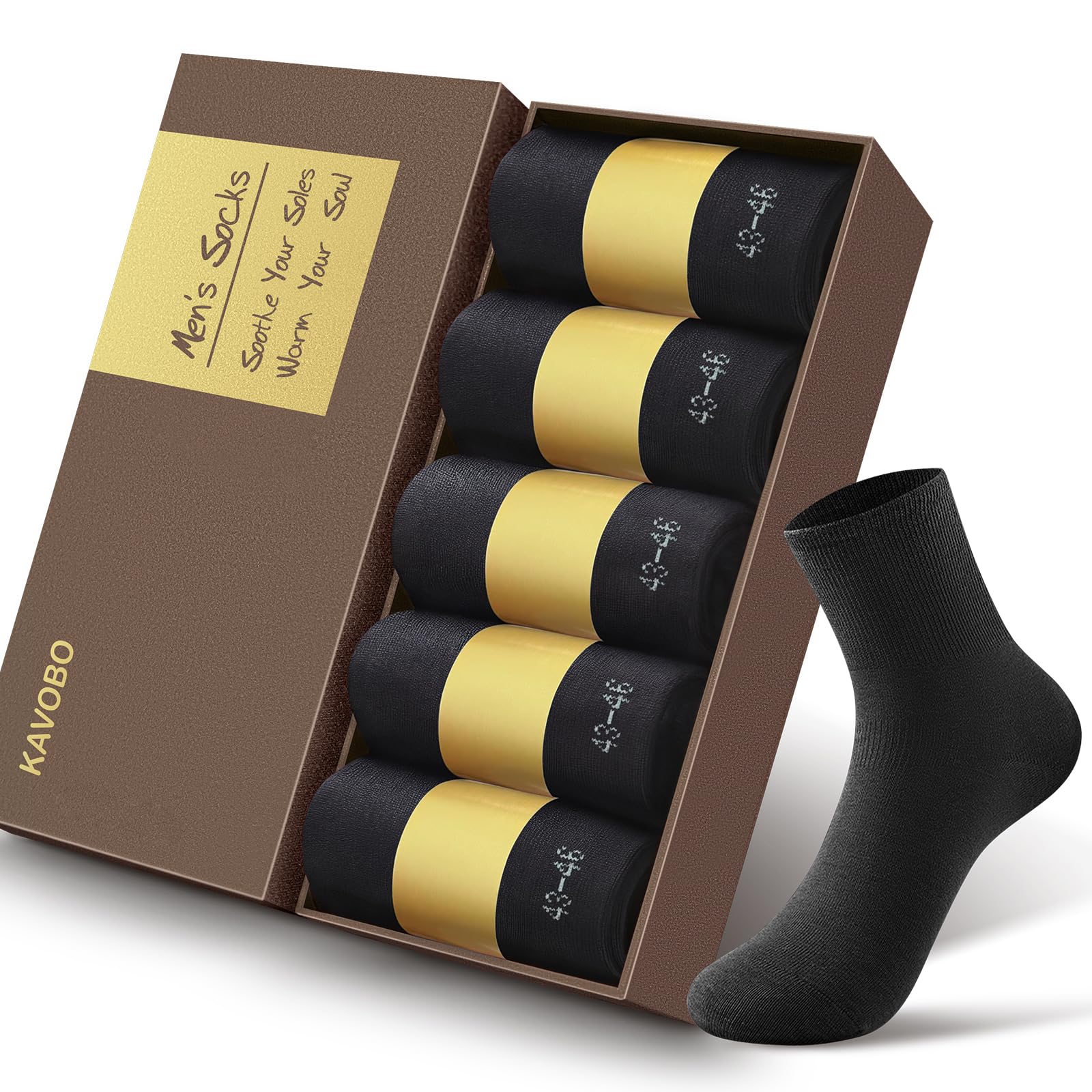 KAVOBO Men's Silver Ion Moisture Wicking Socks - Odor Control Defense Mid-Calf, Breathable Cotton Gift Pack