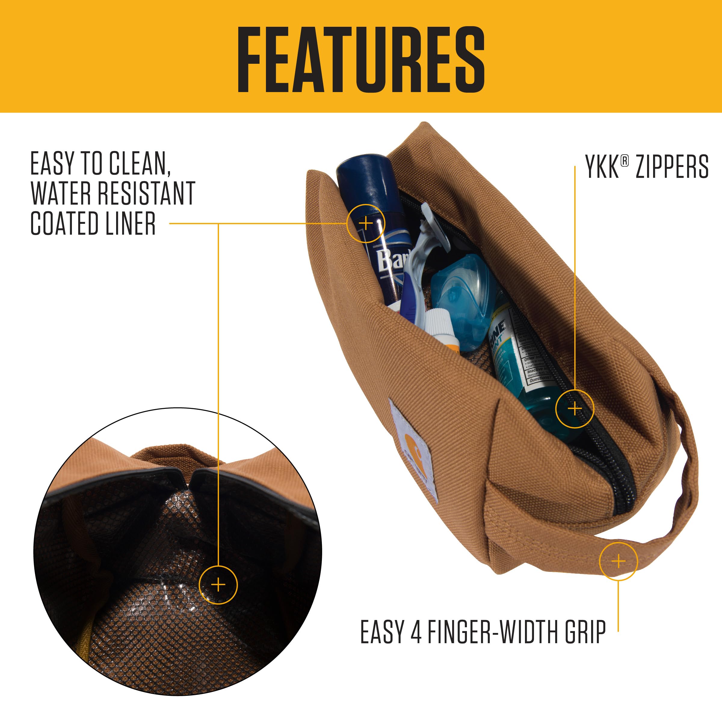 Carhartt Durable Organizer, Pack Essentials W/The PFAS Free Toiletry Bag W/Water Resistance, Travel Kit Brown, One Size