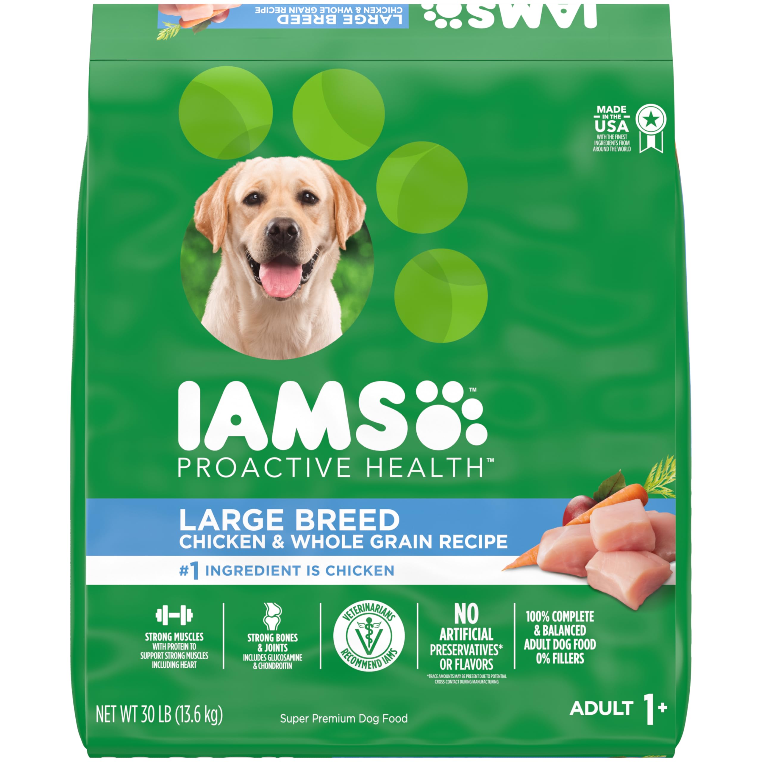 IAMS Adult High Protein Large Breed Dry Dog Food with Real Chicken, 30 lb. Bag