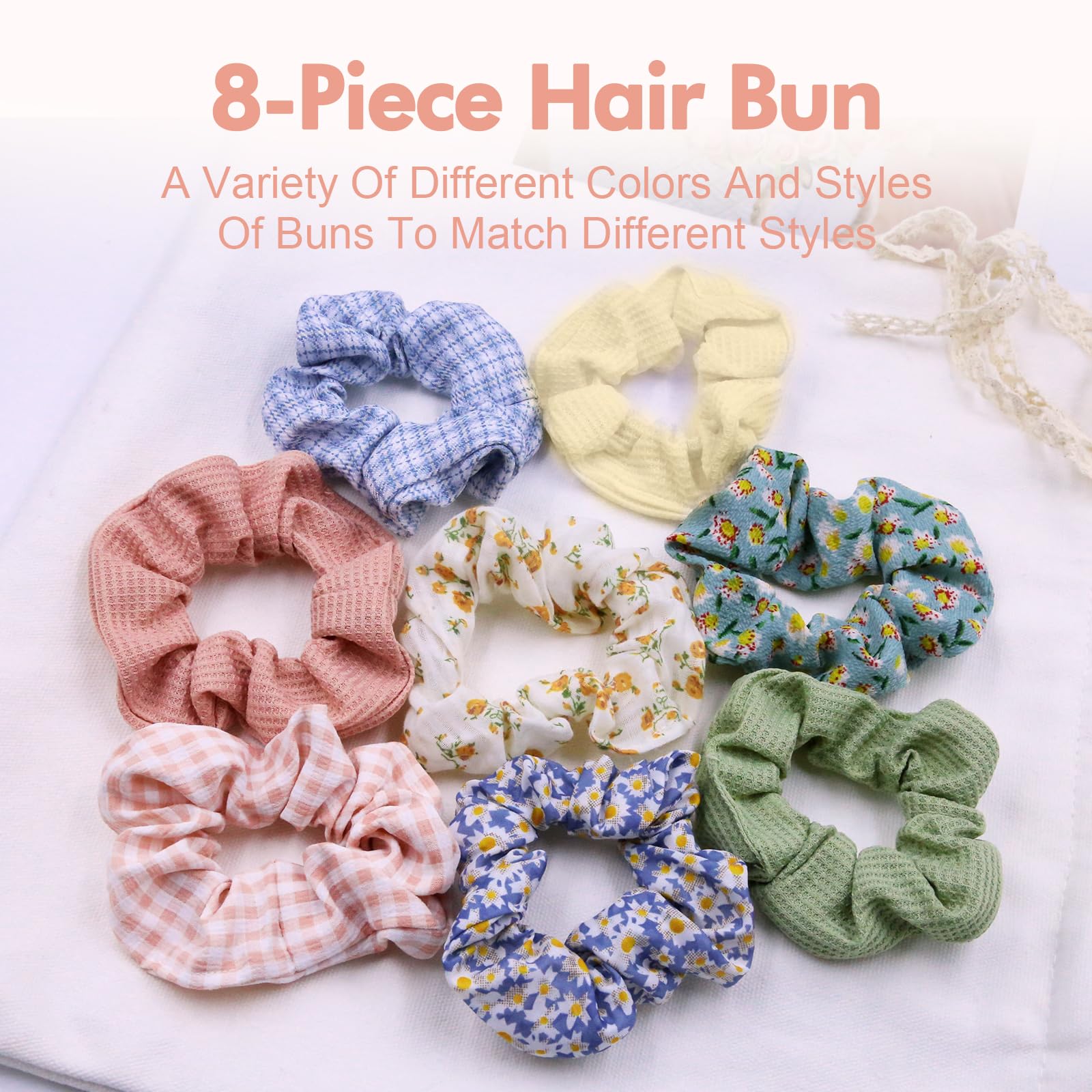 8 Buns in Light, Soft and Stretchy Women's Buns,hair scrunchies Thick Hair Ties, Thin Hair Ties for Hair,Non-Wrinkle and Non-Breakage Hair Ties.