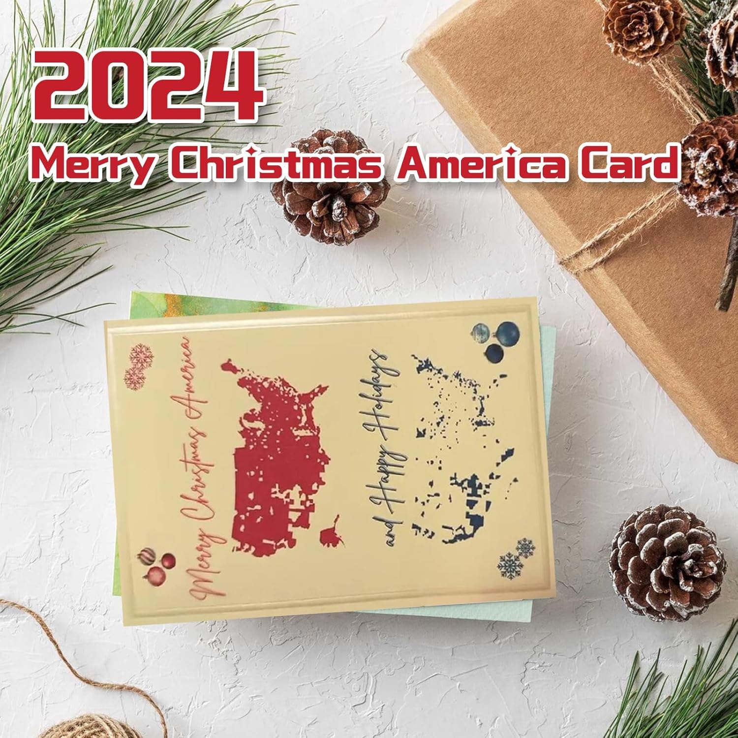 2024 Merry Christmas America Card, 2024 Presidential Election Map Cards, Patriotic Christmas Cards, Funny Greeting Cards Holiday Cards Xmas Gifts (10Pcs)