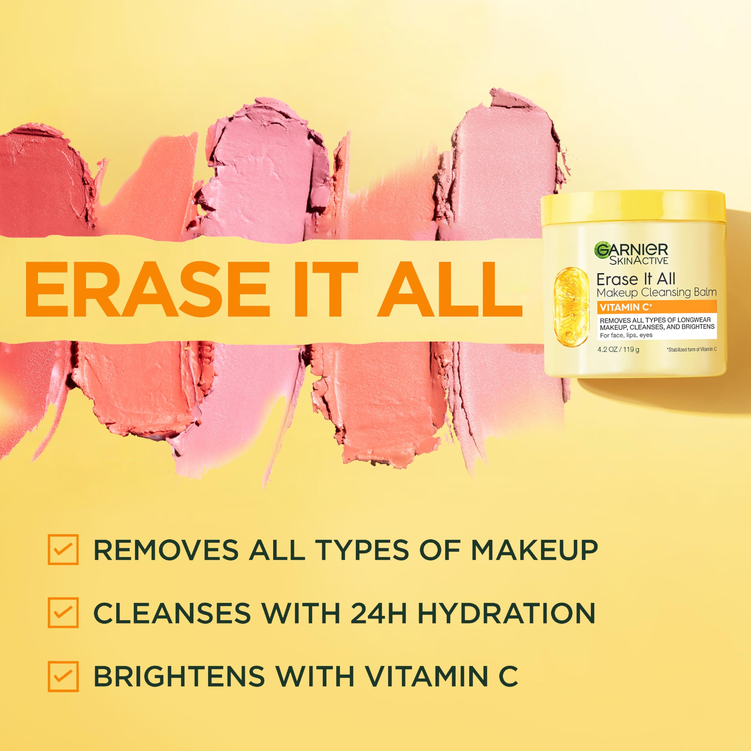 Garnier Erase It All Makeup Cleansing Balm with Vitamin C, Brightening Facial Cleanser and Makeup Remover, 4.2 Oz