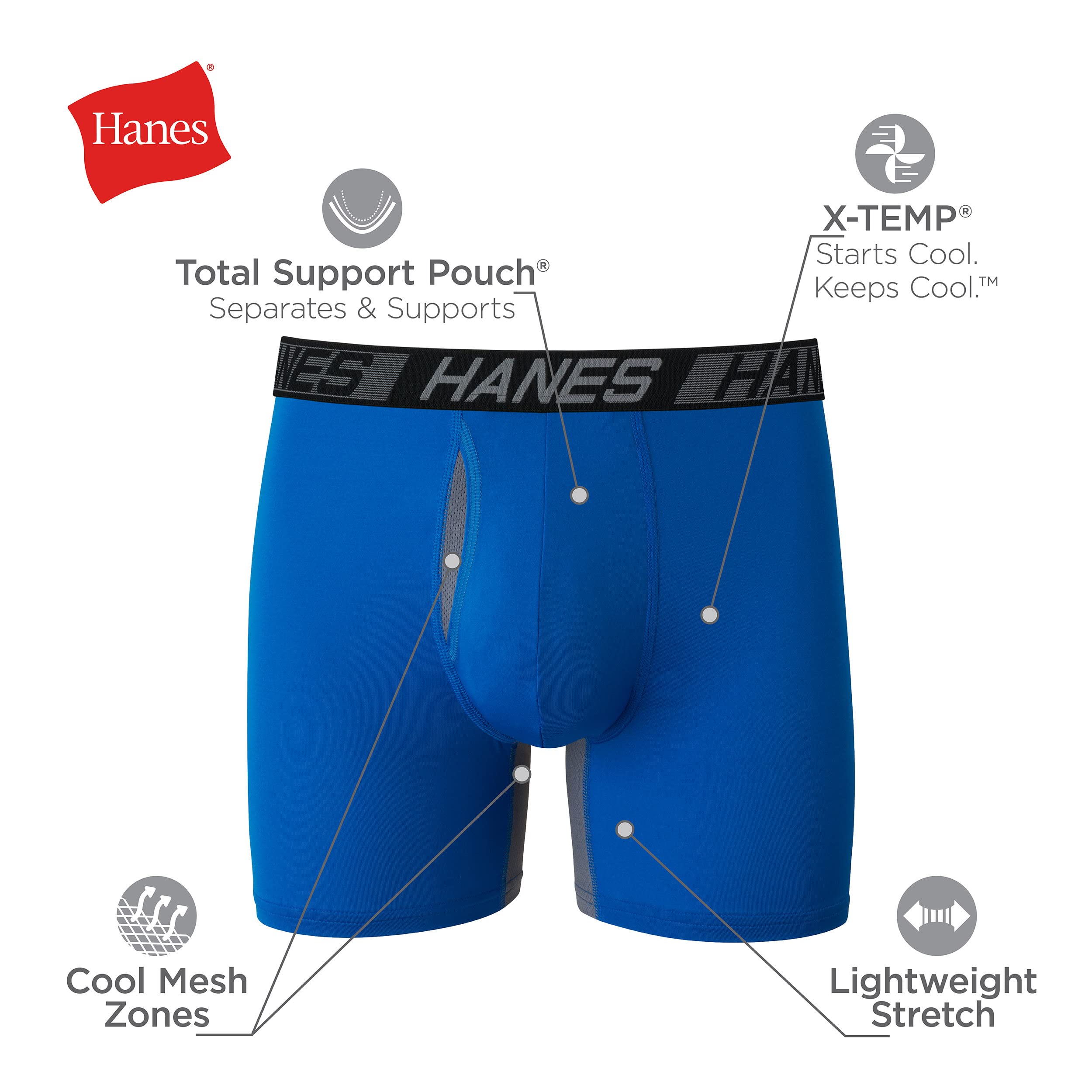 Hanes Men's X-Temp Total Support Pouch Boxer Brief, Anti-Chafing, Moisture-Wicking Underwear, Multi-Pack, Regular Leg-Marled, X-Large