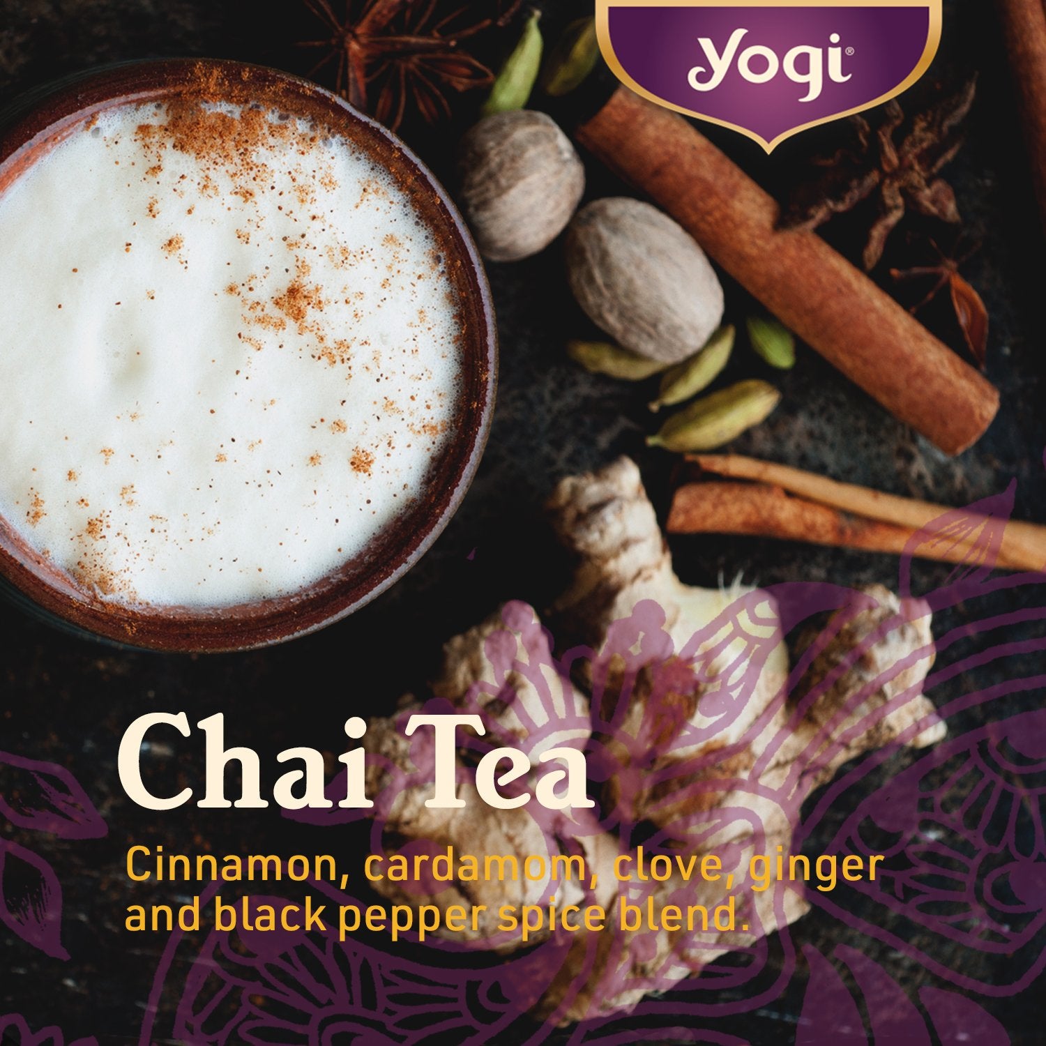Yogi Tea Chai Rooibos Tea - 16 Tea Bags per Pack (6 Packs) - Spiced Organic Rooibos Tea - Provides Antioxidants - Caffeine-Free - Includes Cardamom, Cinnamon, Ginger & Clove