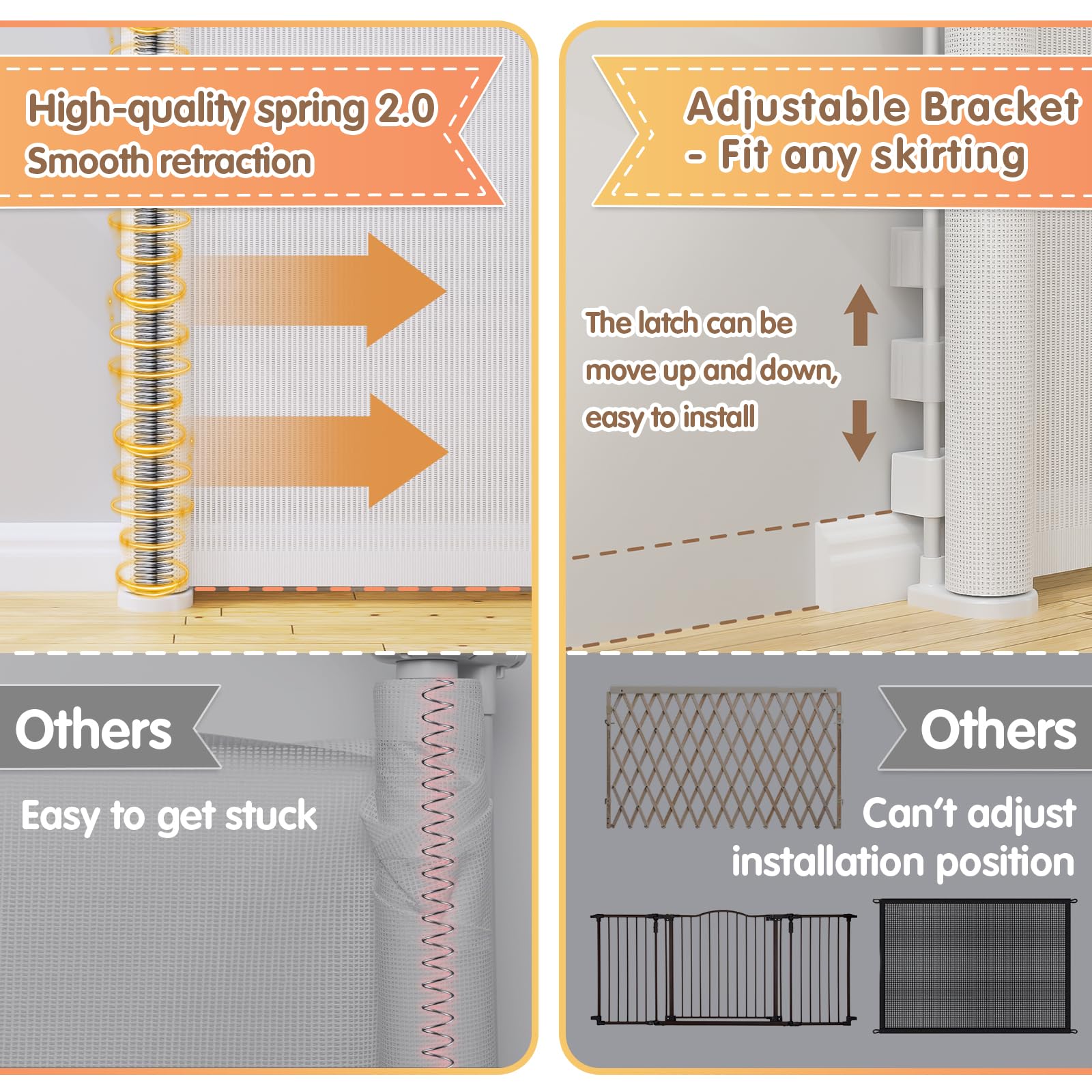 Retractable Baby Gates Extra Wide 150", Retractable Baby Gate Security Upgrade 33" Tall for Large Opening Outdoor Mesh Baby Gate for Doorways Extra Long Dog Gate Retractable for Stairs, Hallways,etc