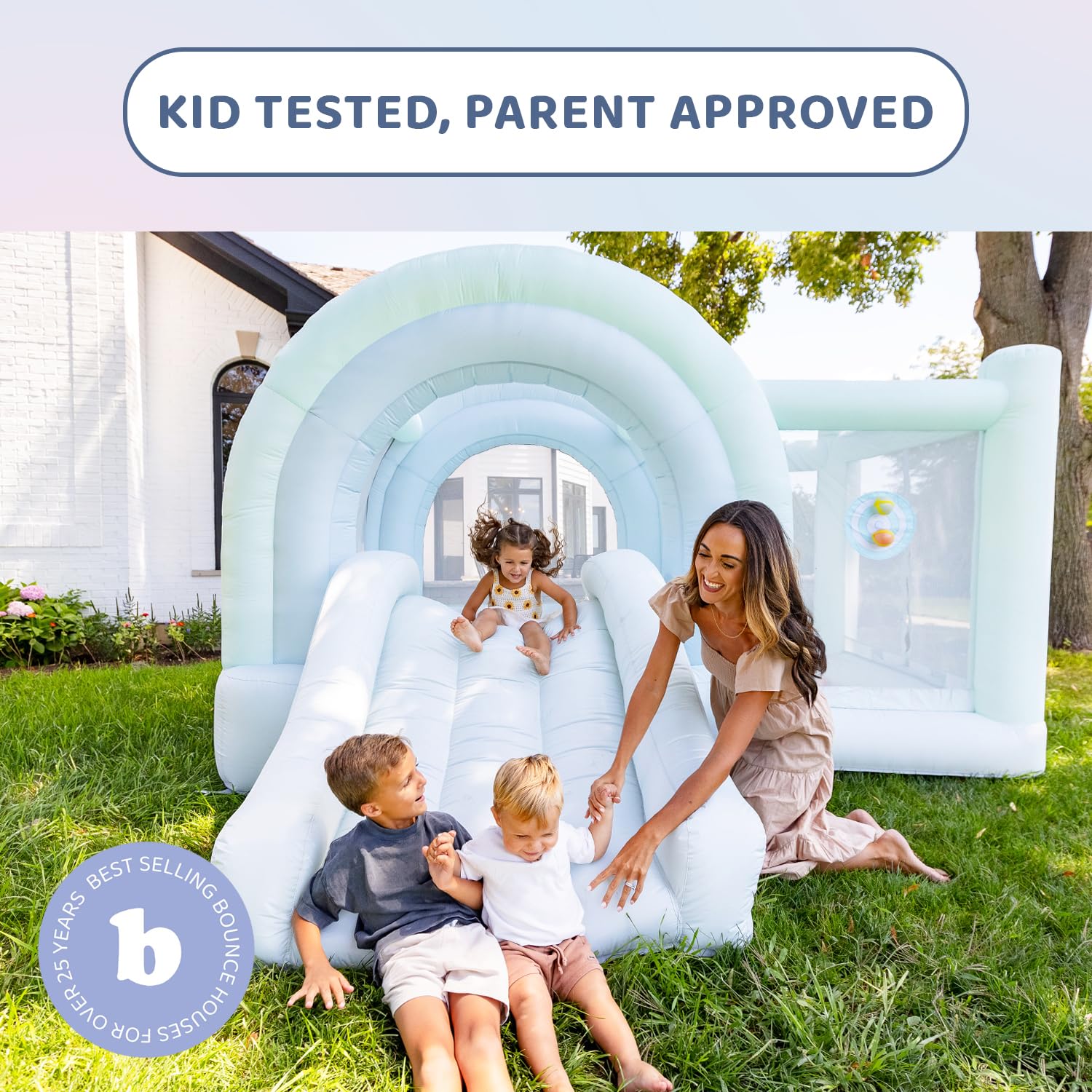 Bounceland Ultimate Daydreamer Mist Bounce House with Ball Pit, 10.8 ft L x 10.5 ft W x 6.6 ft H, UL Blower Included, Trendy Pastel Bounce House with Ball Pit and Slide, Fun for Kids