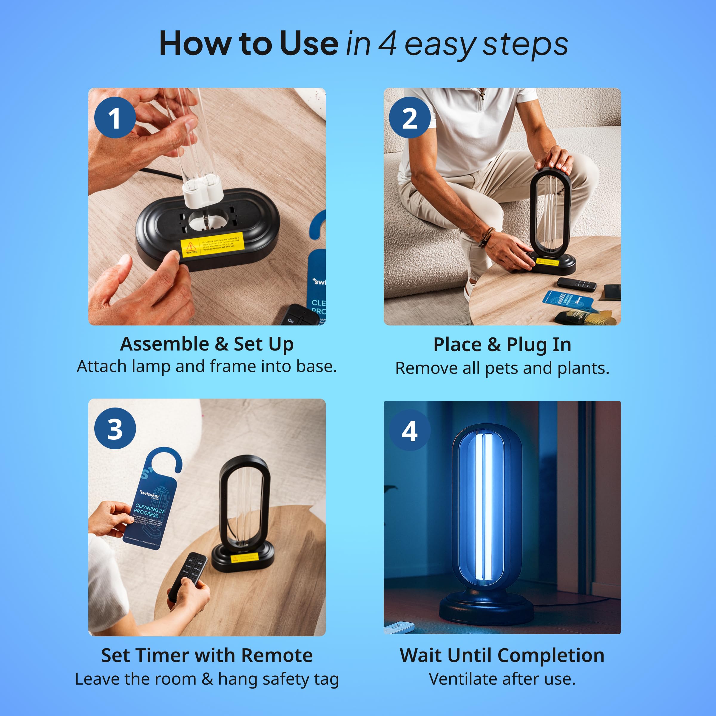 Swissklip Swissker HaloUV, Mold Remover, Home Disinfection Device, Dust Mites Remover, UV Light Sanitizer, Ultraviolet Sanitizer for Home, Room & Kitchen, Ultraviolet Light with 4 Speed Timings